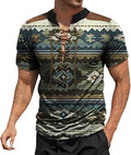domirica Mens Western Print Lace Up Short Sleeve Shirts
