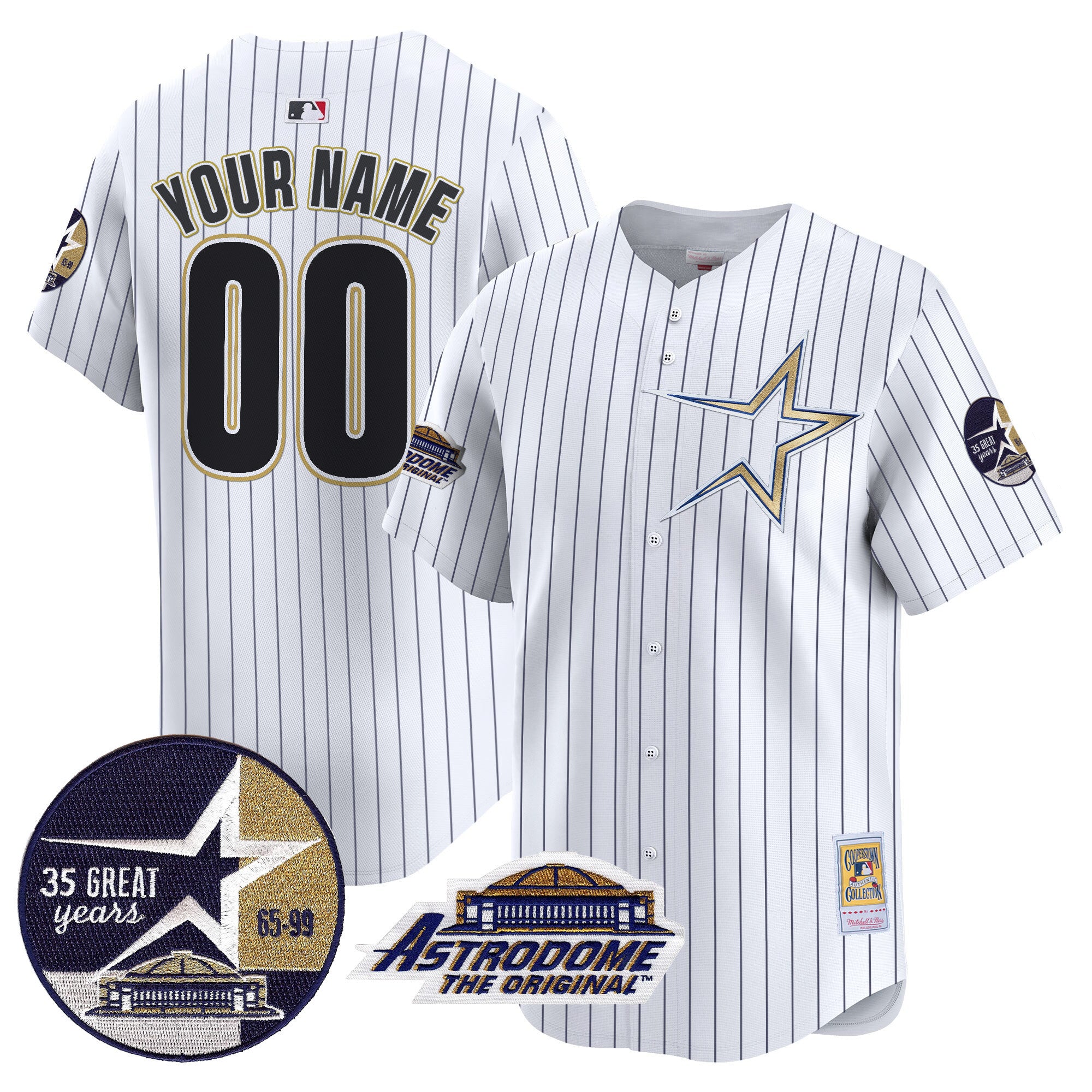 Astros 1999 Throwback 35th & Astrodome Patch Vapor Premier Limited Custom Jersey - All Stitched - Youth, Pinstripe