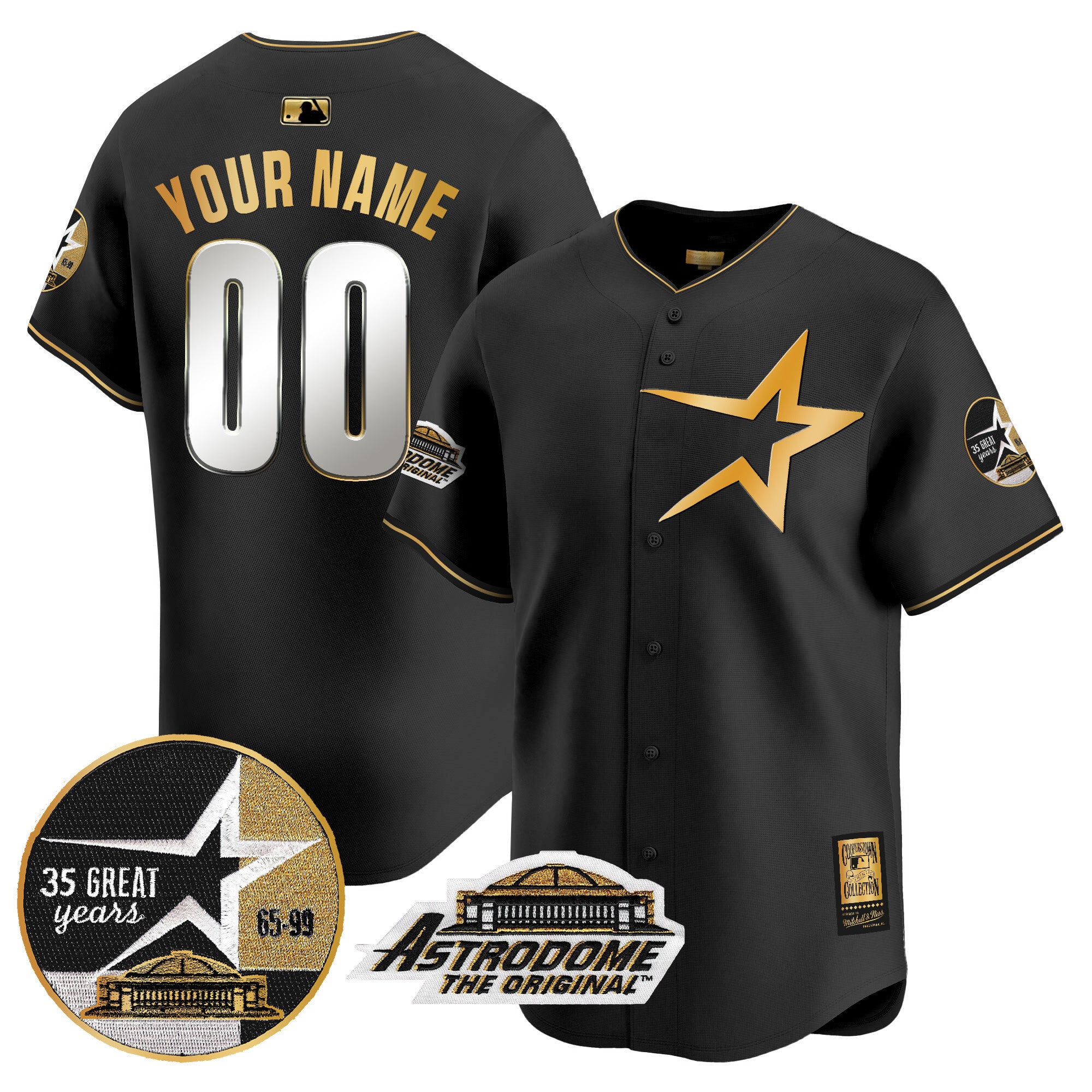 Astros 1999 Throwback 35th & Astrodome Patch Vapor Premier Limited Custom Jersey - All Stitched - Men, Black Gold