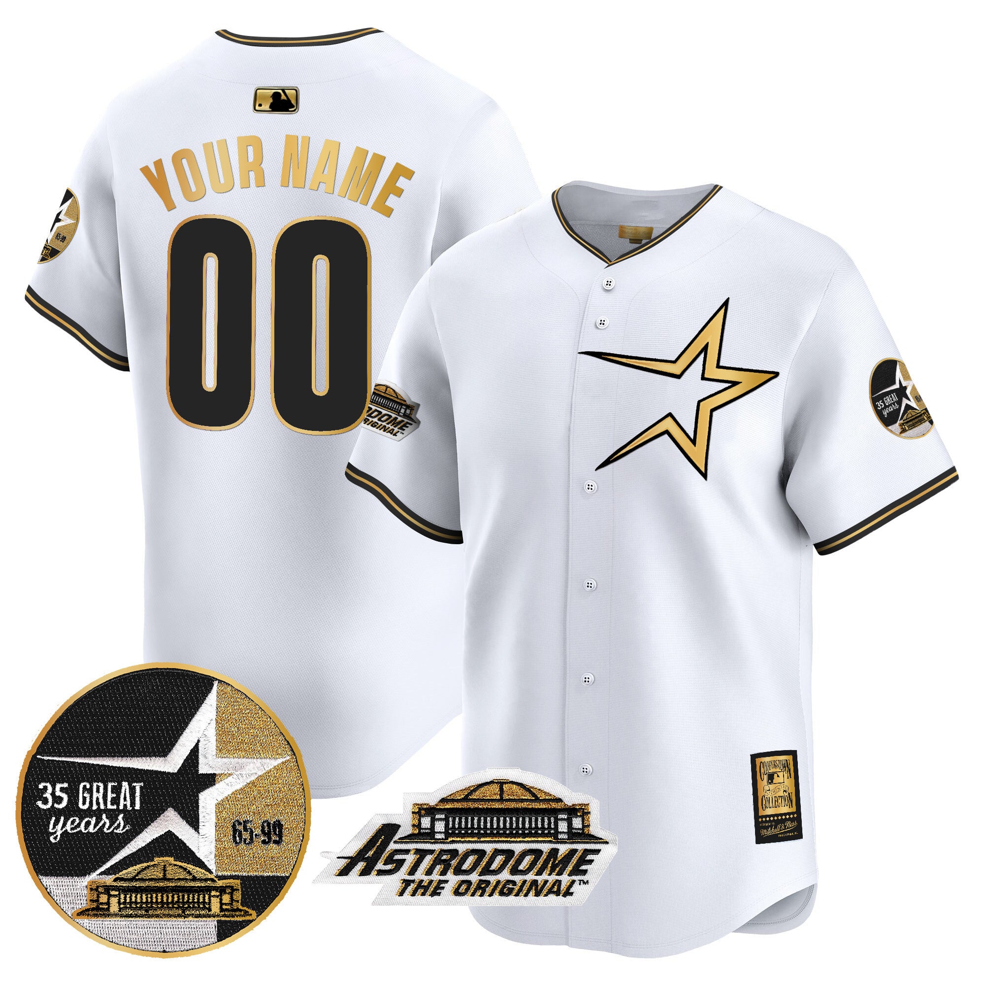 Astros 1999 Throwback 35th & Astrodome Patch Vapor Premier Limited Custom Jersey - All Stitched - Men, White Gold