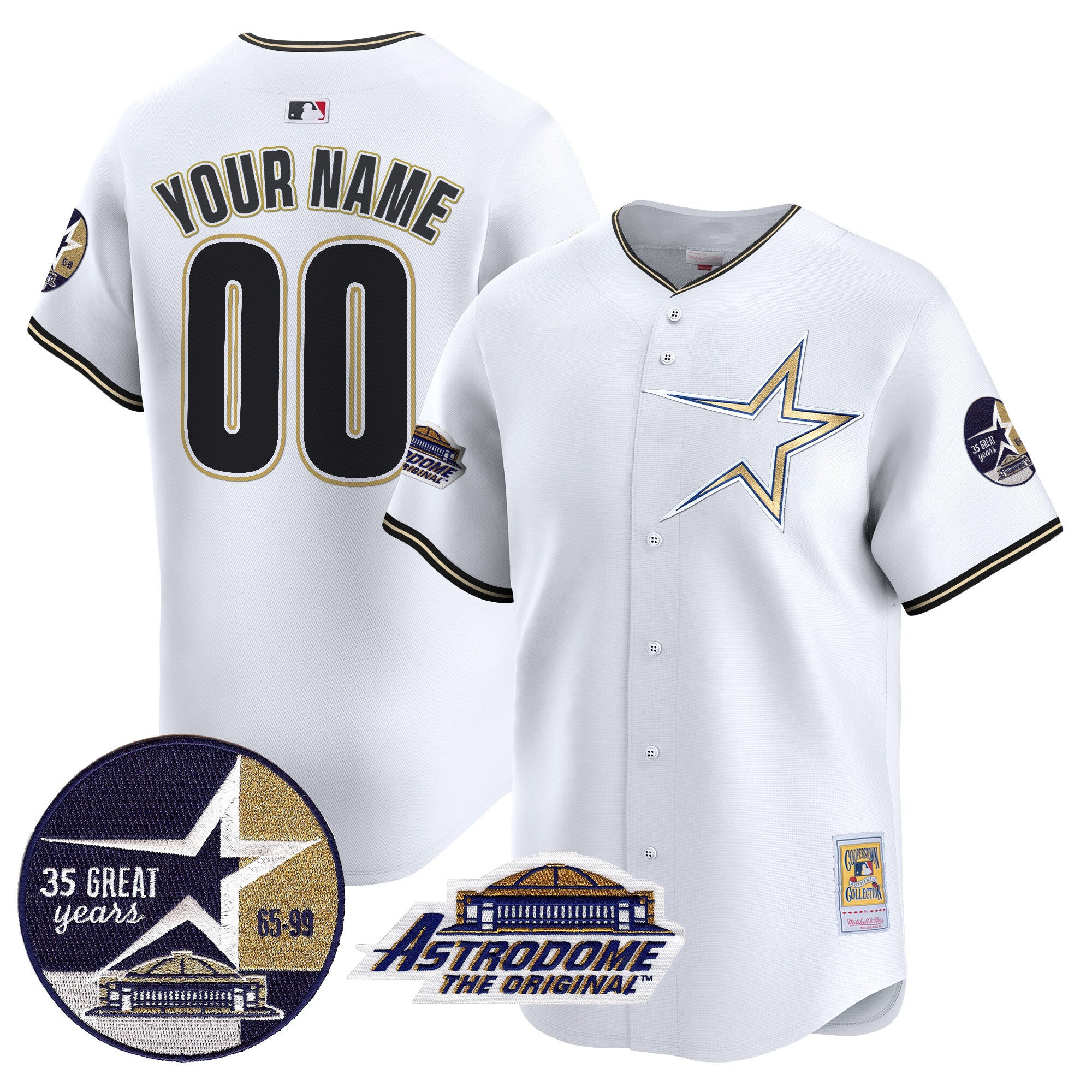 Astros 1999 Throwback 35th & Astrodome Patch Vapor Premier Limited Custom Jersey - All Stitched - Men, White
