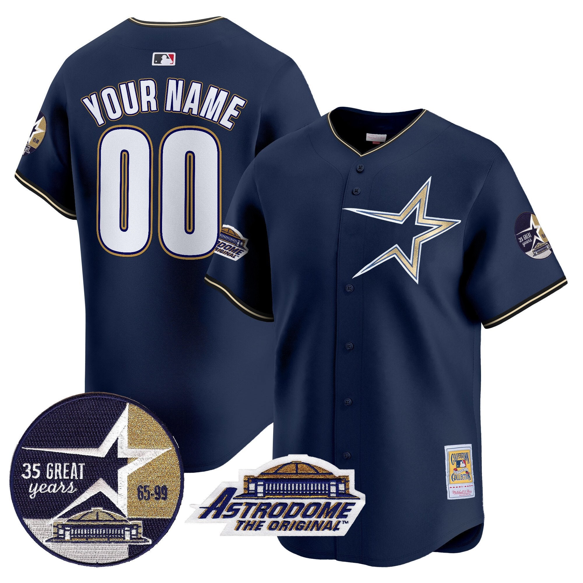 Astros 1999 Throwback 35th & Astrodome Patch Vapor Premier Limited Custom Jersey - All Stitched - Men, Navy