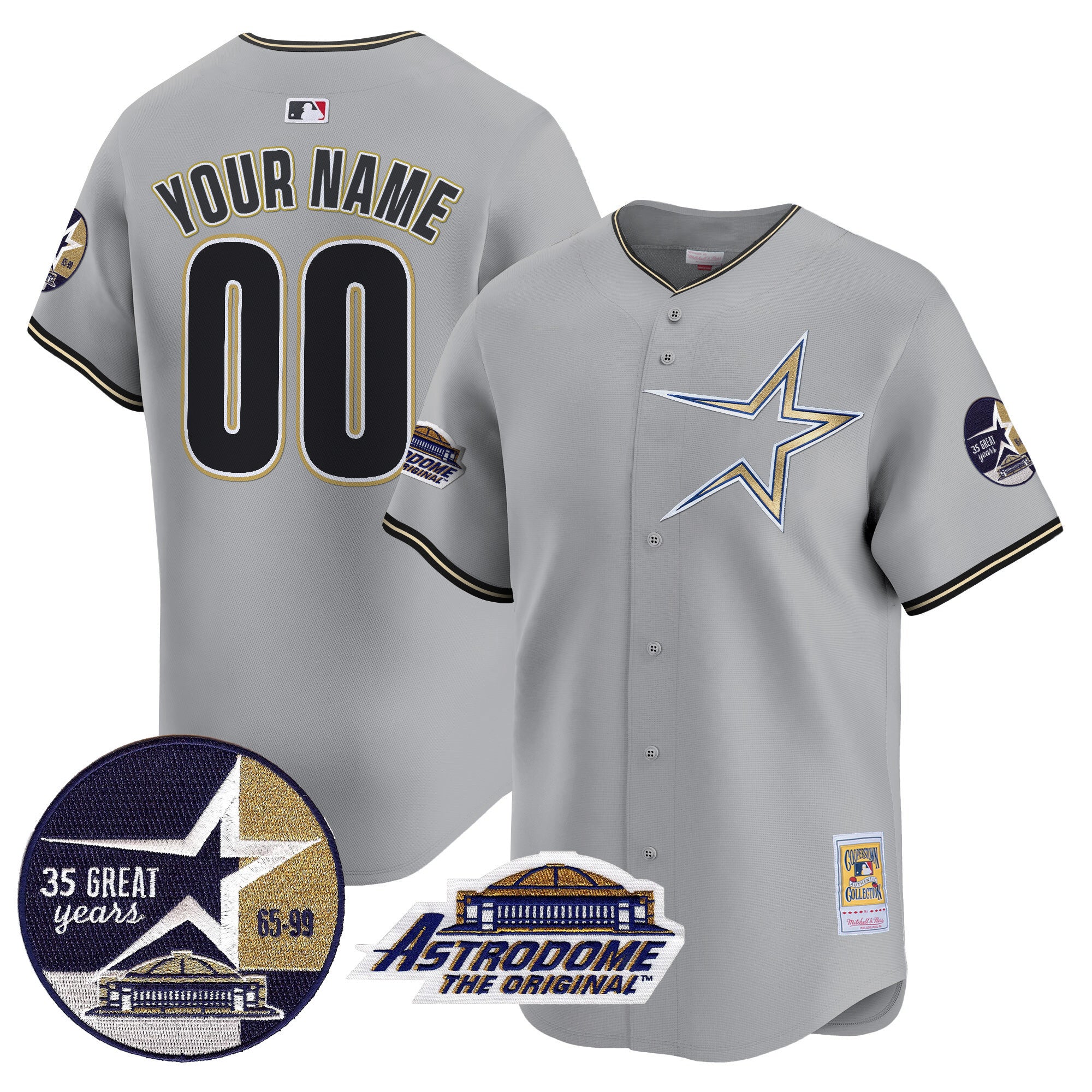 Astros 1999 Throwback 35th & Astrodome Patch Vapor Premier Limited Custom Jersey - All Stitched - Men, Gray