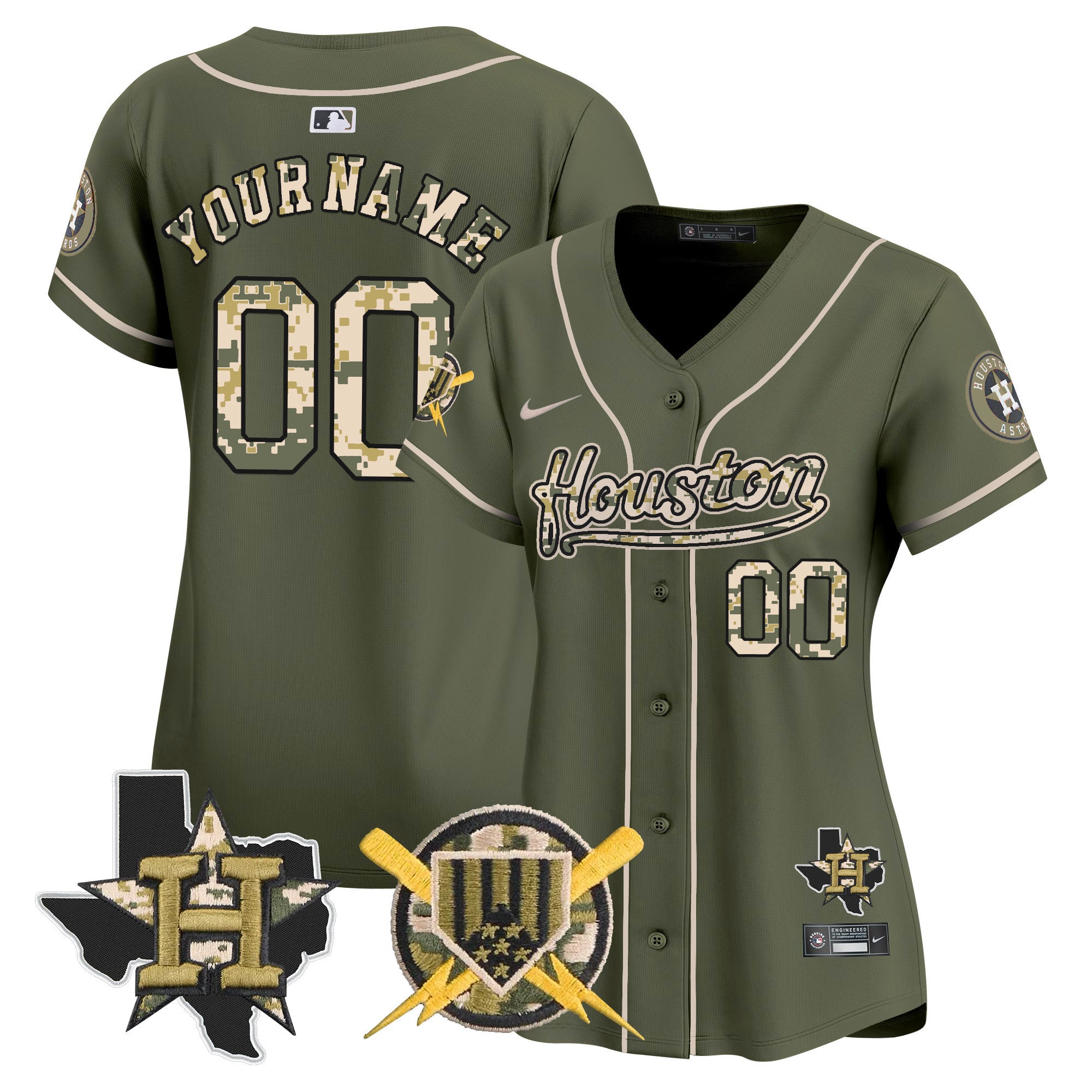 Astros Armed Forces Day Vapor Premier Limited Custom Jersey - All Stitched - Women, Green