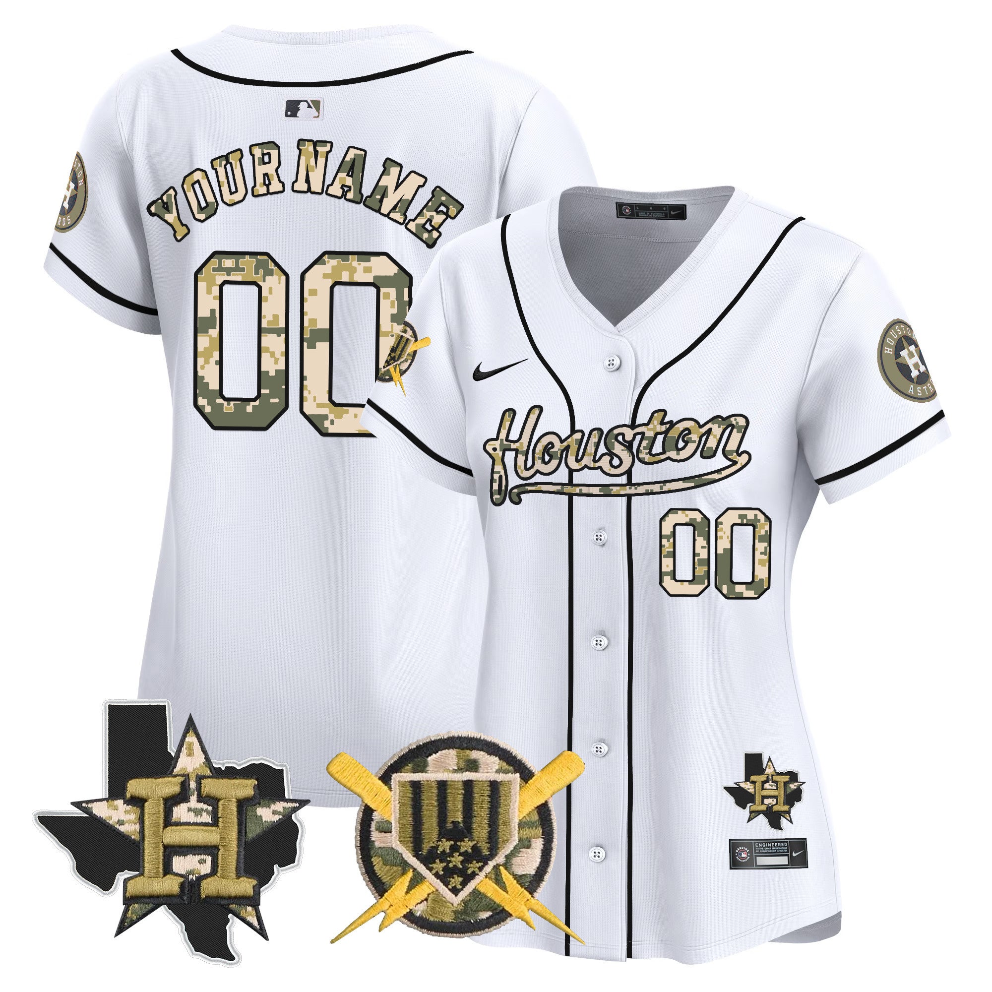 Astros Armed Forces Day Vapor Premier Limited Custom Jersey - All Stitched - Women, White