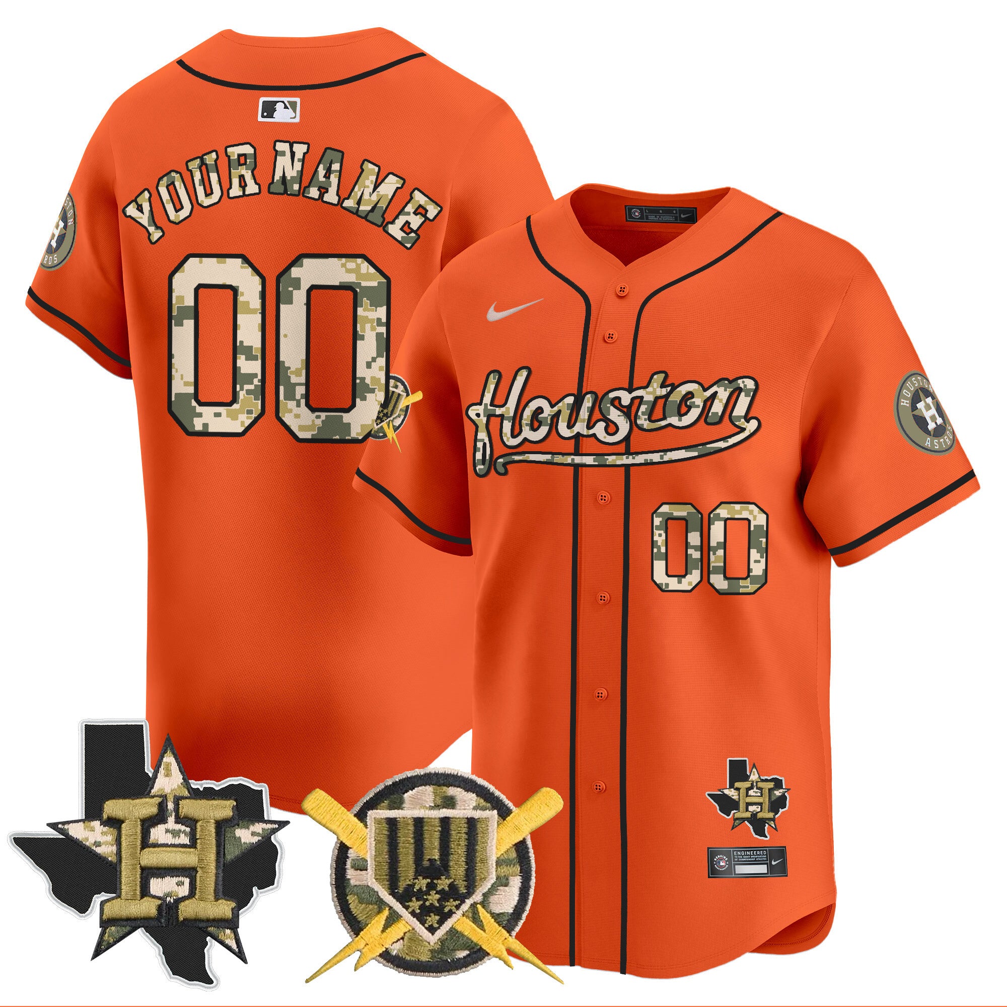 Astros Armed Forces Day Vapor Premier Limited Custom Jersey - All Stitched - Men, Orange