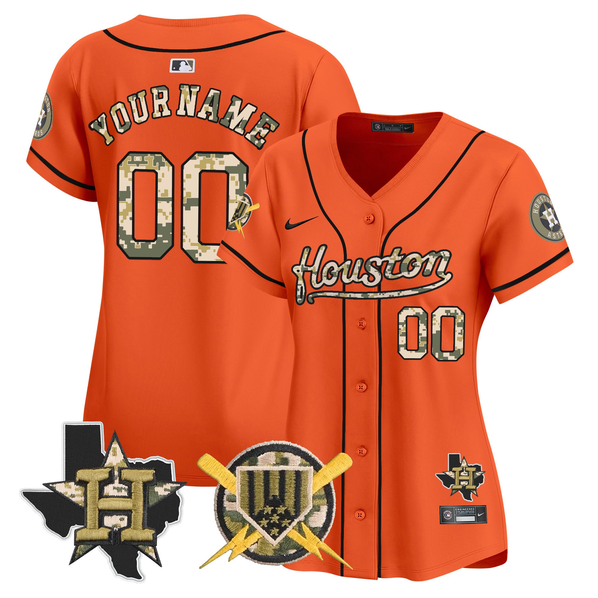 Astros Armed Forces Day Vapor Premier Limited Custom Jersey - All Stitched - Women, Orange