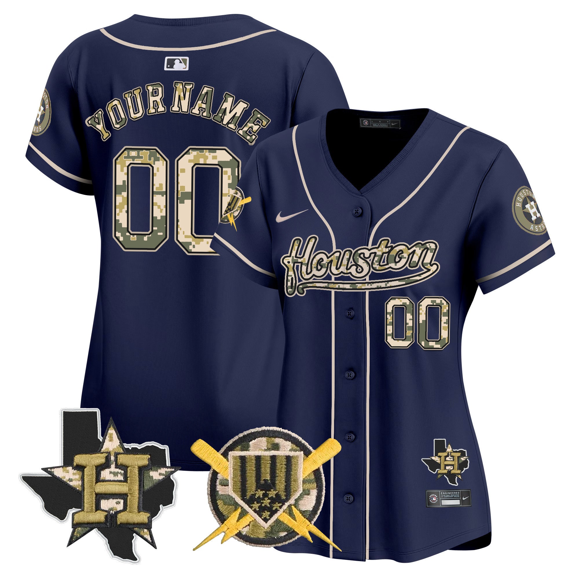 Astros Armed Forces Day Vapor Premier Limited Custom Jersey - All Stitched - Women, Navy