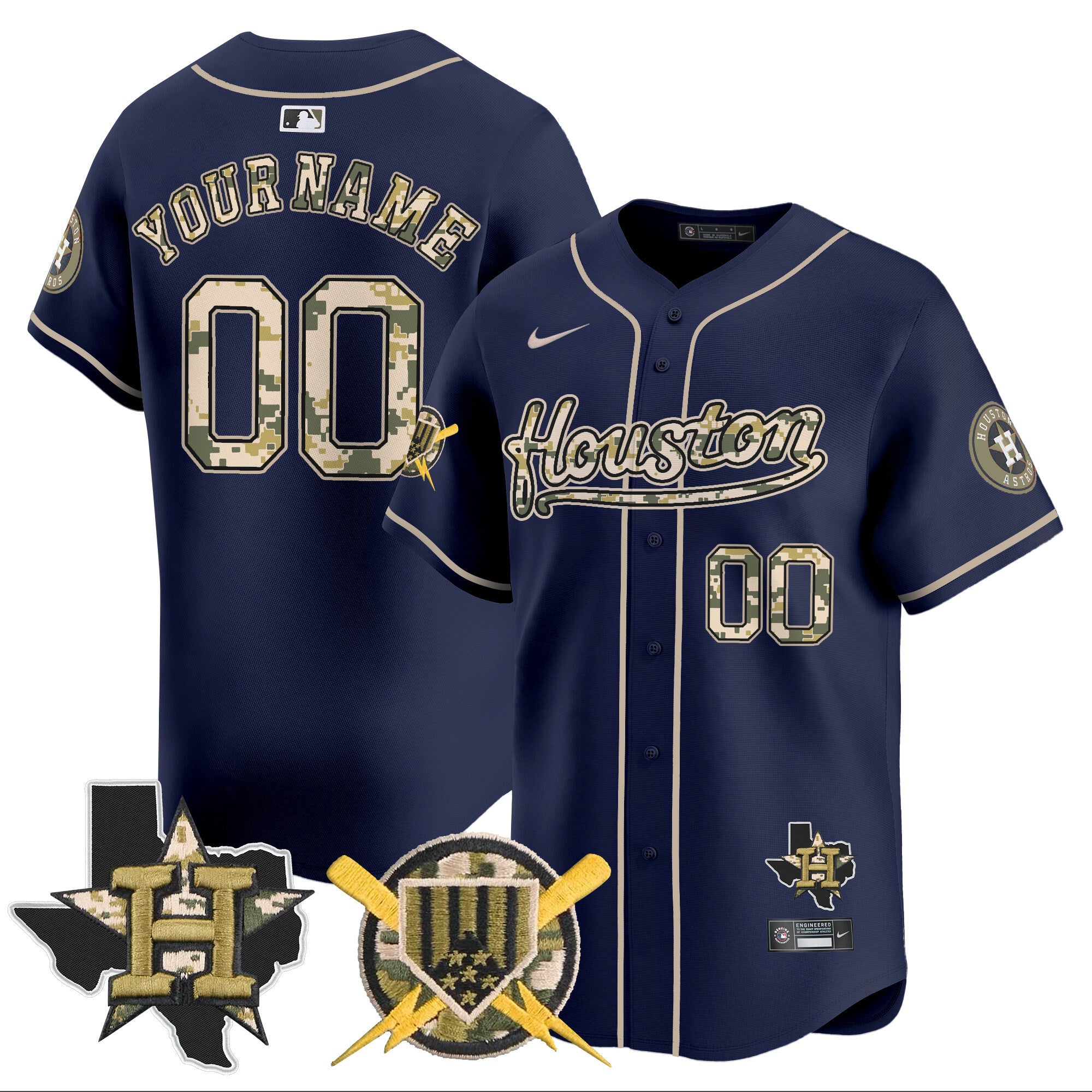 Astros Armed Forces Day Vapor Premier Limited Custom Jersey - All Stitched - Men, Navy