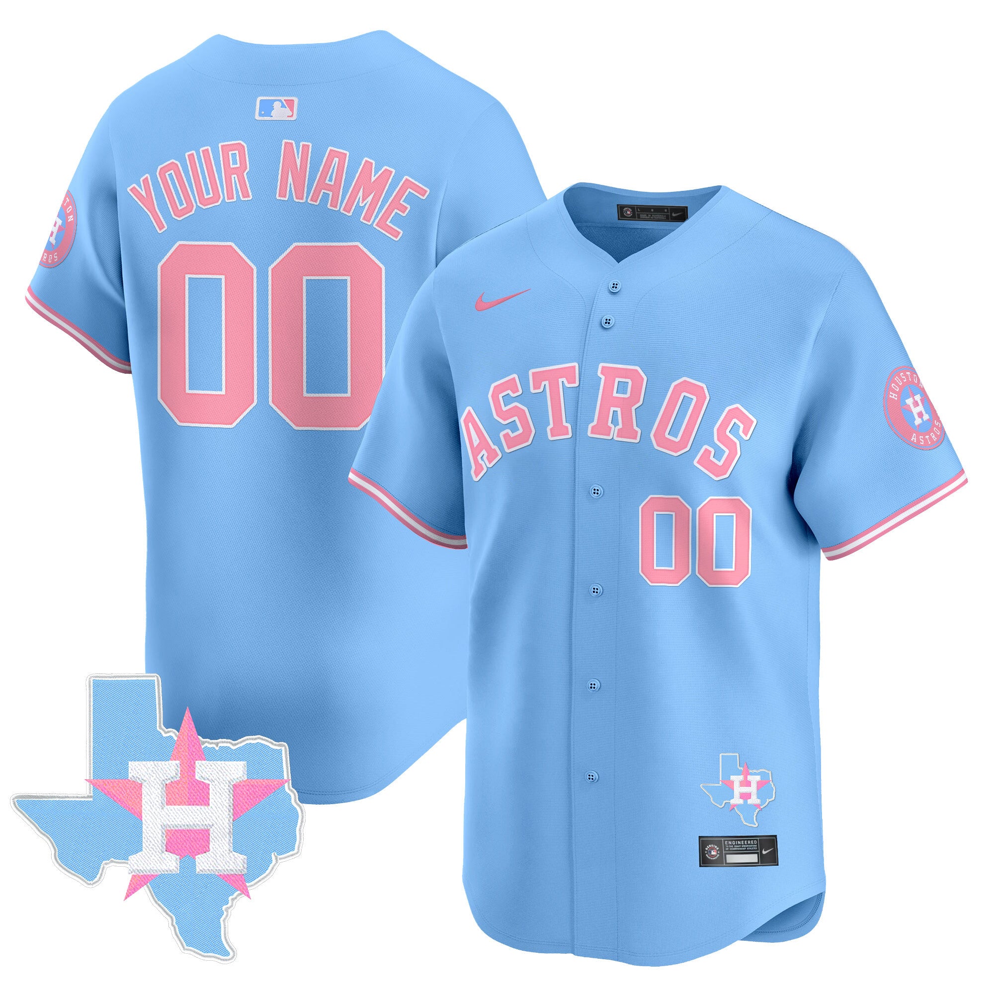 Astros Bubblegum Pink Vapor Premier Limited Custom Jersey - All Stitched - Men, Light Blue