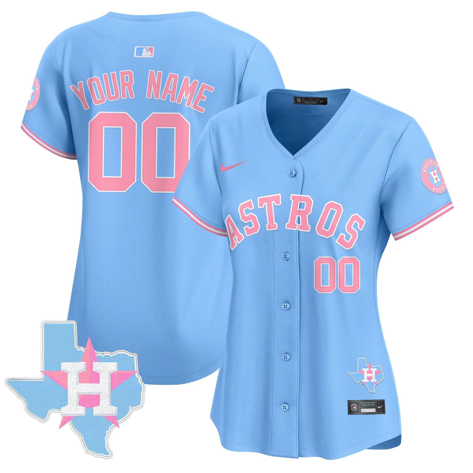 Astros Bubblegum Pink Vapor Premier Limited Custom Jersey - All Stitched - Women, Light Blue