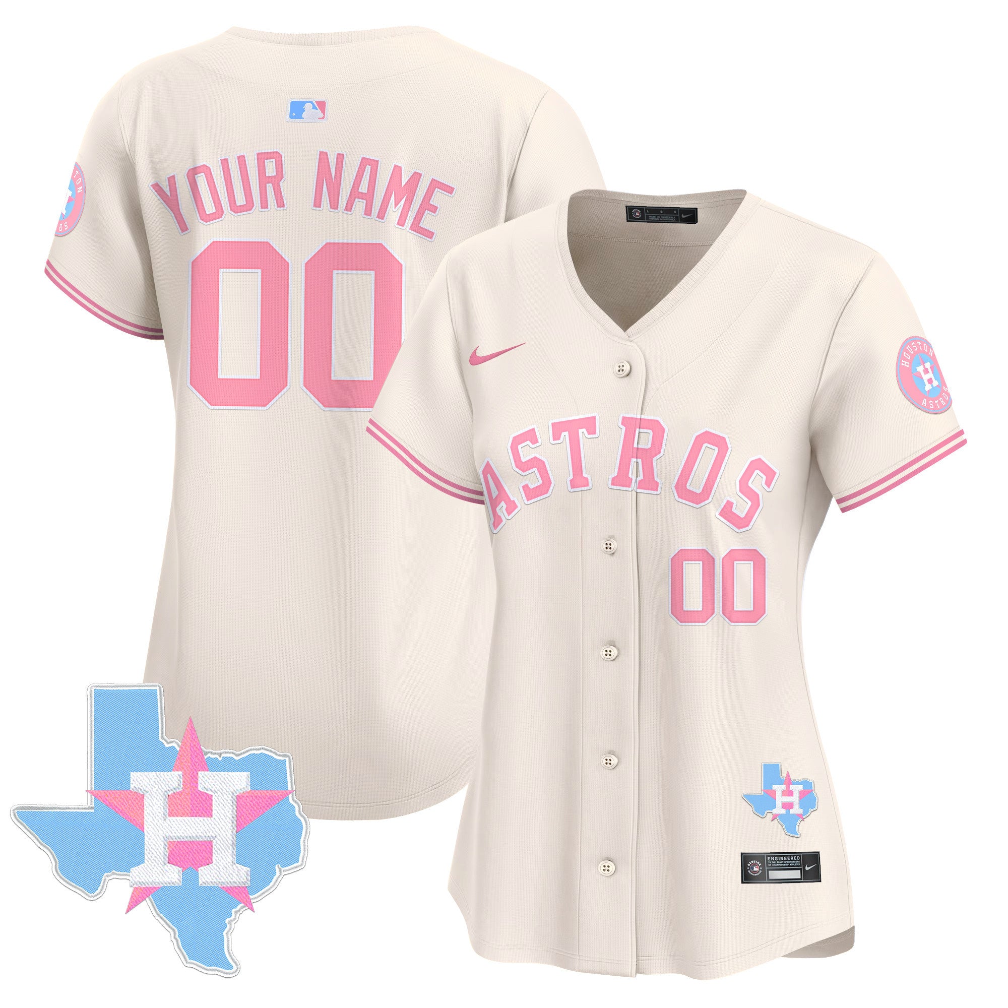 Astros Bubblegum Pink Vapor Premier Limited Custom Jersey - All Stitched - Women, Cream