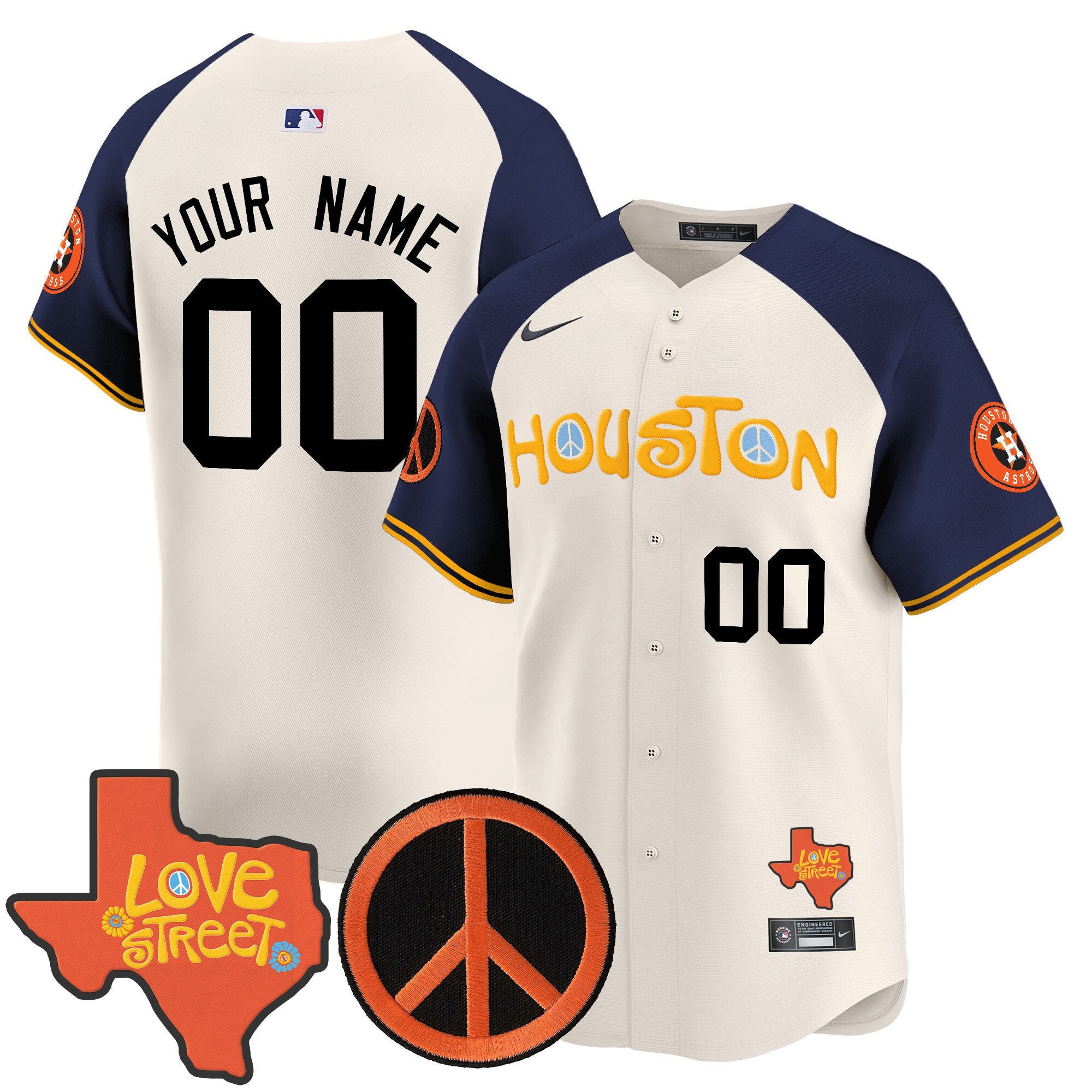 Astros Love Street & Peace Sign Patch Vapor Premier Limited Custom Jersey V2 - All Stitched - Youth, Alternate
