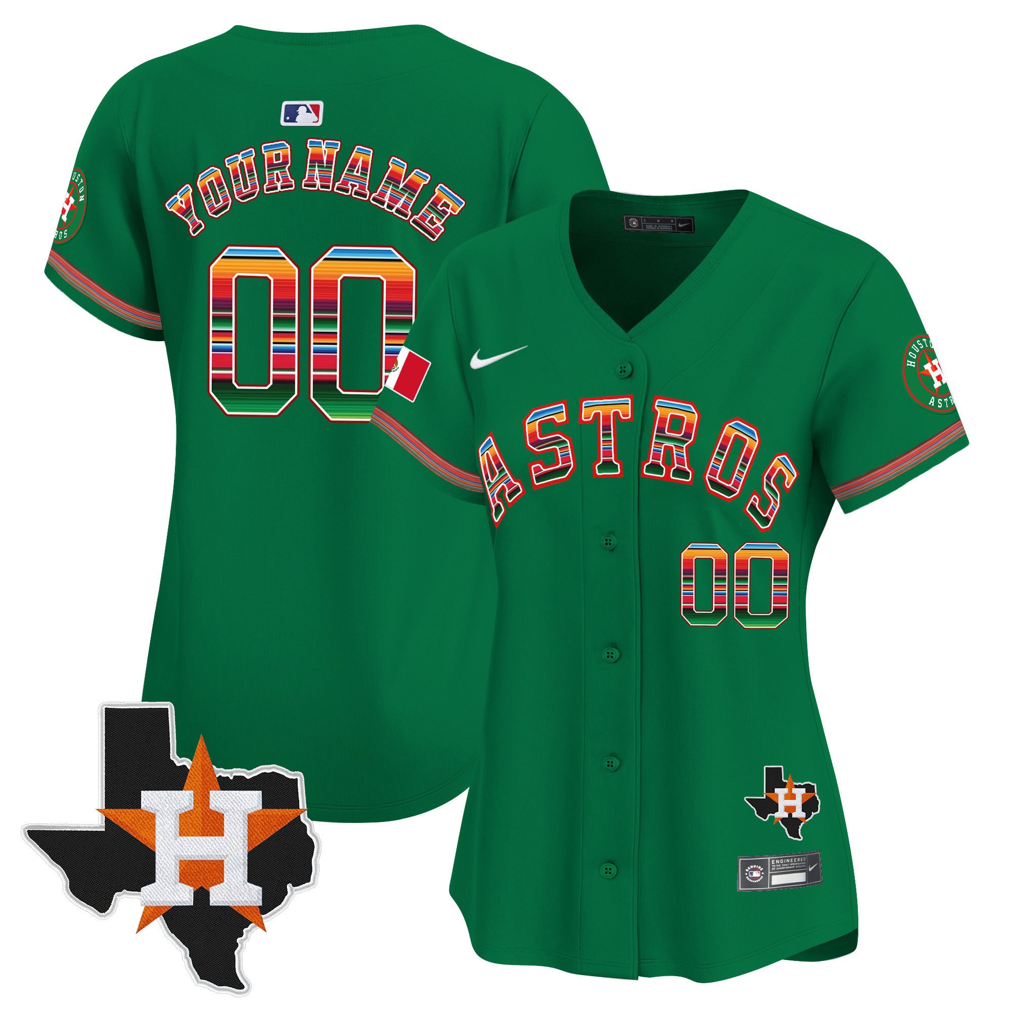 Astros Mexico Texas Patch Vapor Premier Limited Custom Jersey - All Stitched - Women, Green