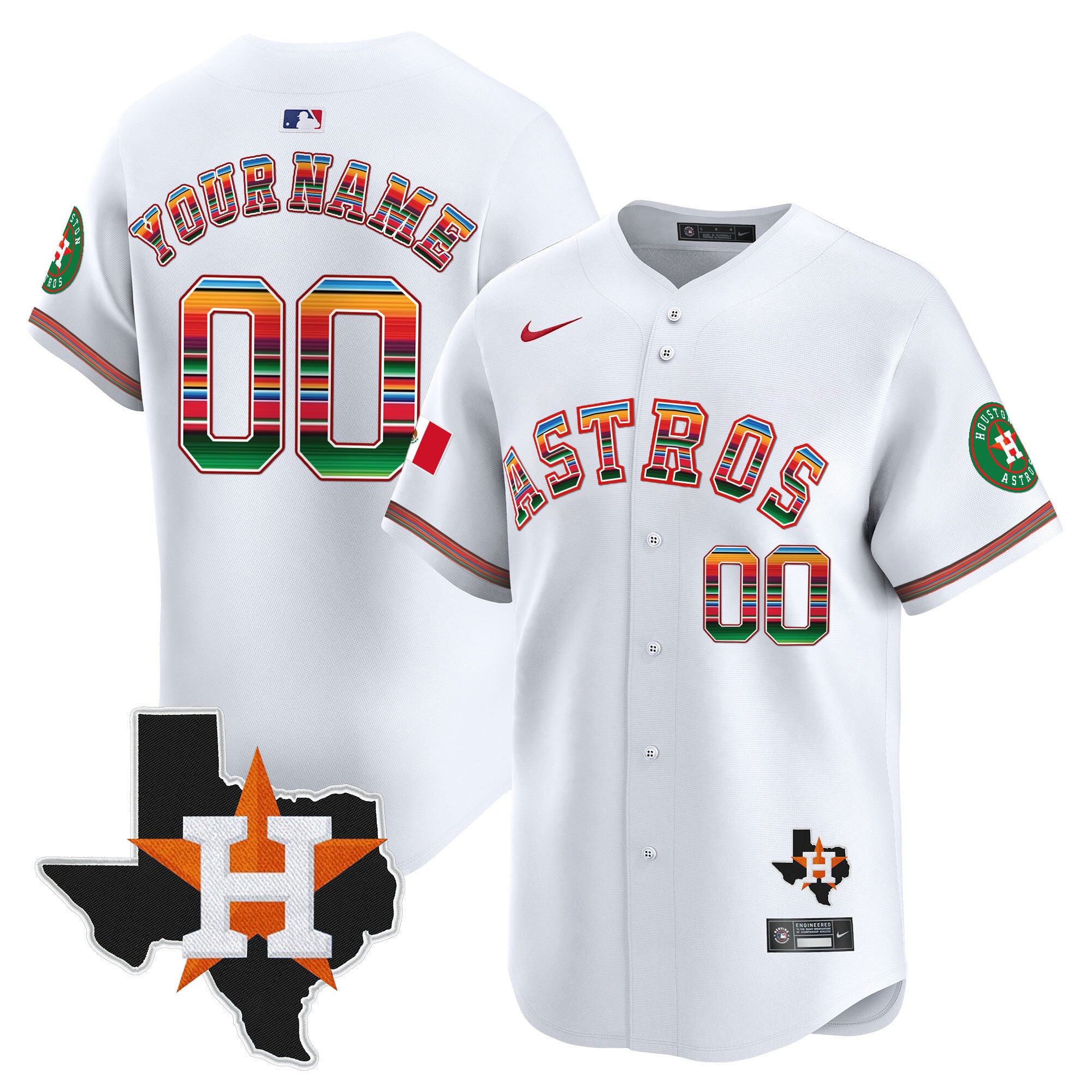 Astros Mexico Texas Patch Vapor Premier Limited Custom Jersey - All Stitched - Men, White