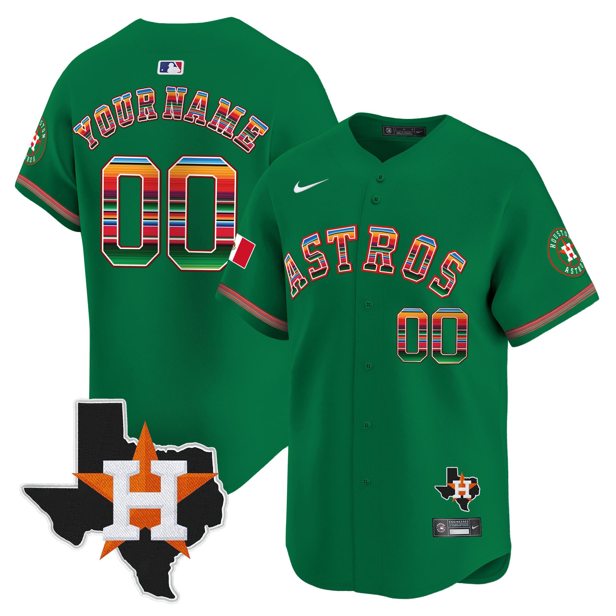Astros Mexico Texas Patch Vapor Premier Limited Custom Jersey - All Stitched - Men, Green
