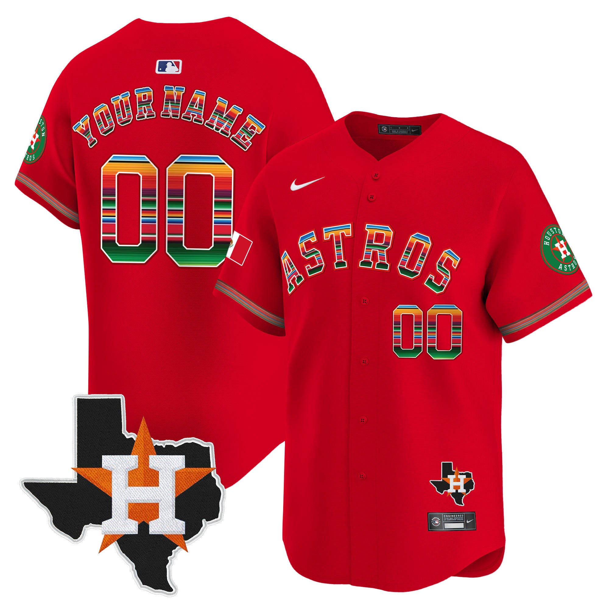 Astros Mexico Texas Patch Vapor Premier Limited Custom Jersey - All Stitched - Men, Red