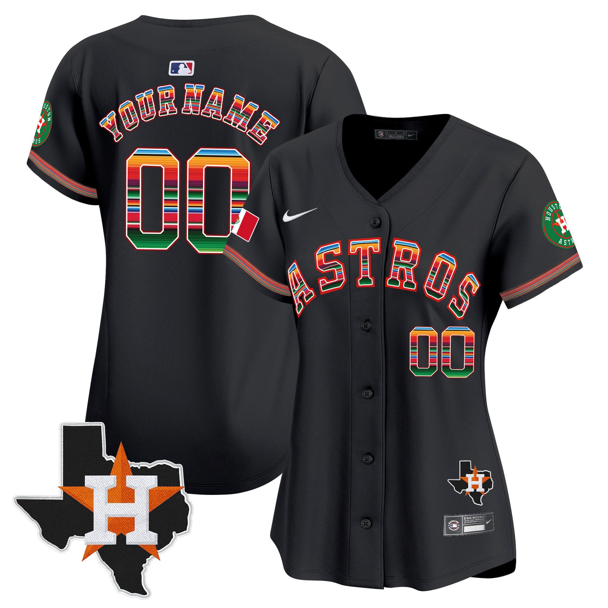 Astros Mexico Texas Patch Vapor Premier Limited Custom Jersey - All Stitched - Women, Black