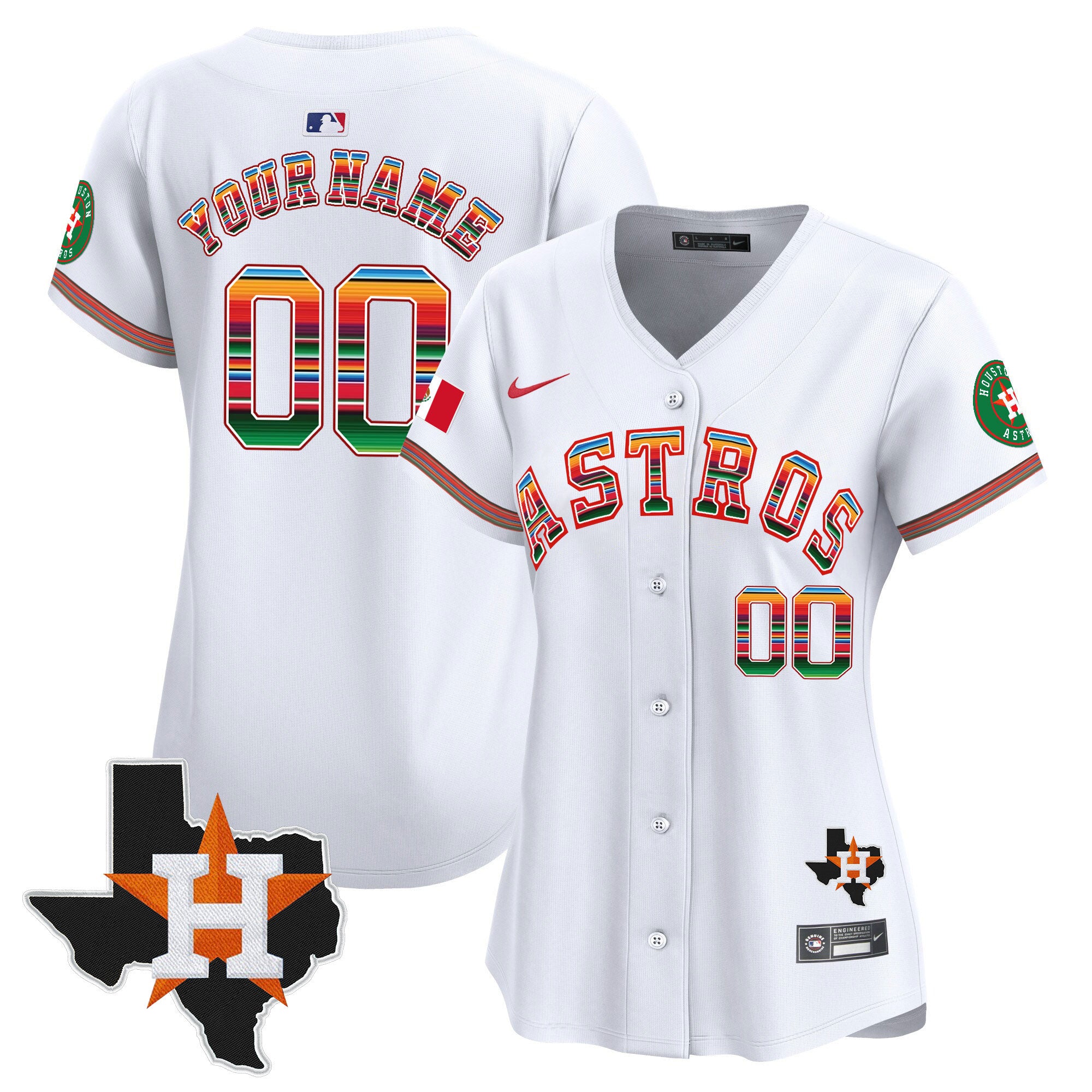 Astros Mexico Texas Patch Vapor Premier Limited Custom Jersey - All Stitched - Women, White