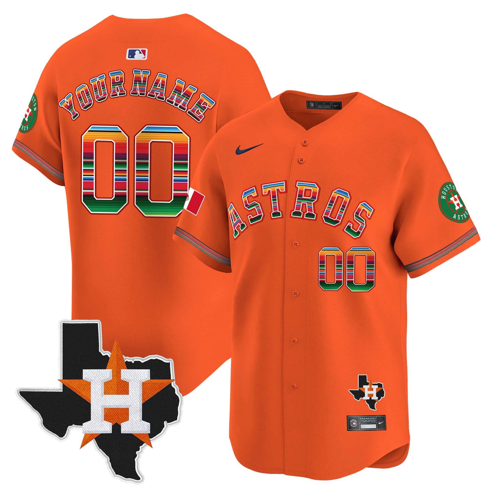 Astros Mexico Texas Patch Vapor Premier Limited Custom Jersey - All Stitched - Men, Orange