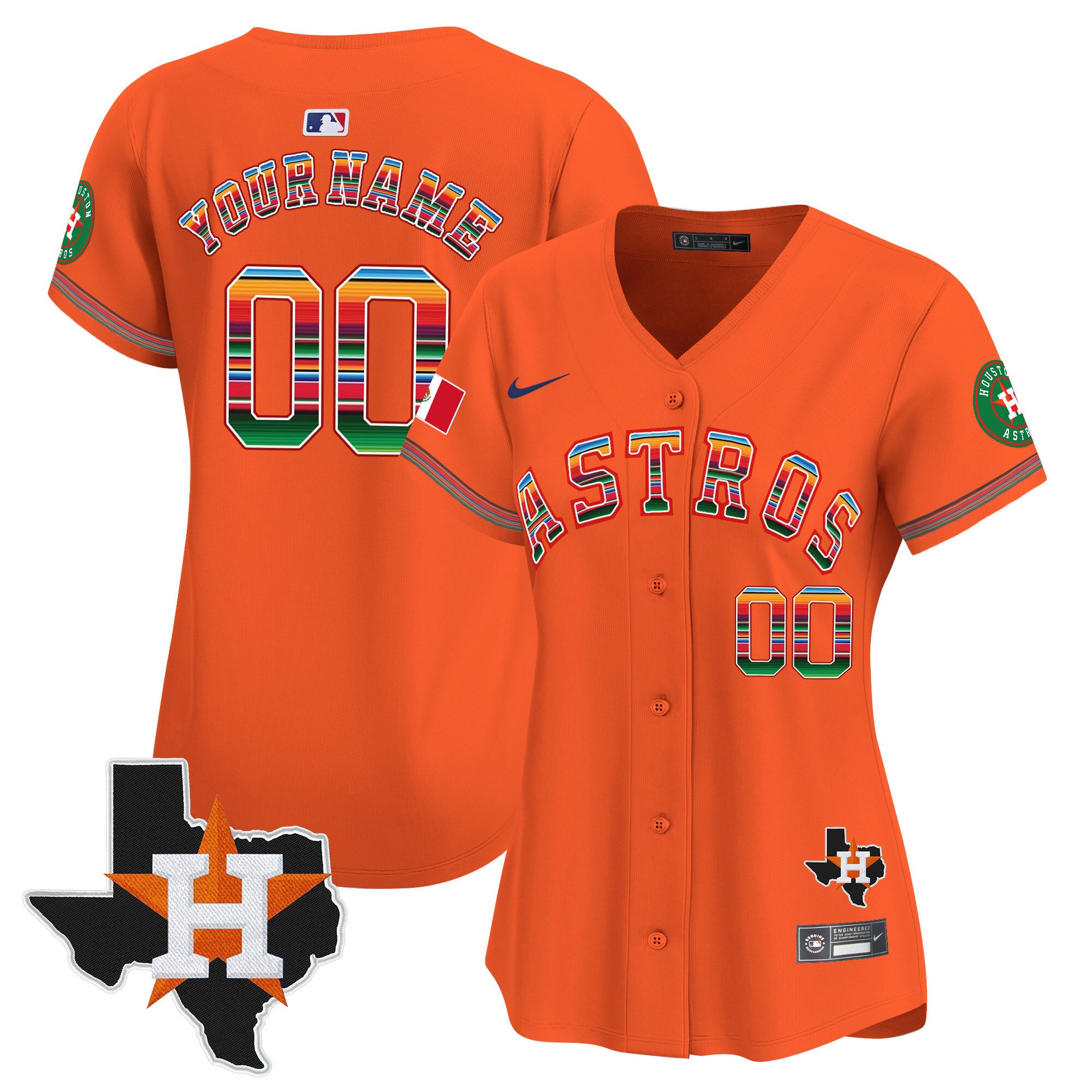 Astros Mexico Texas Patch Vapor Premier Limited Custom Jersey - All Stitched - Women, Orange