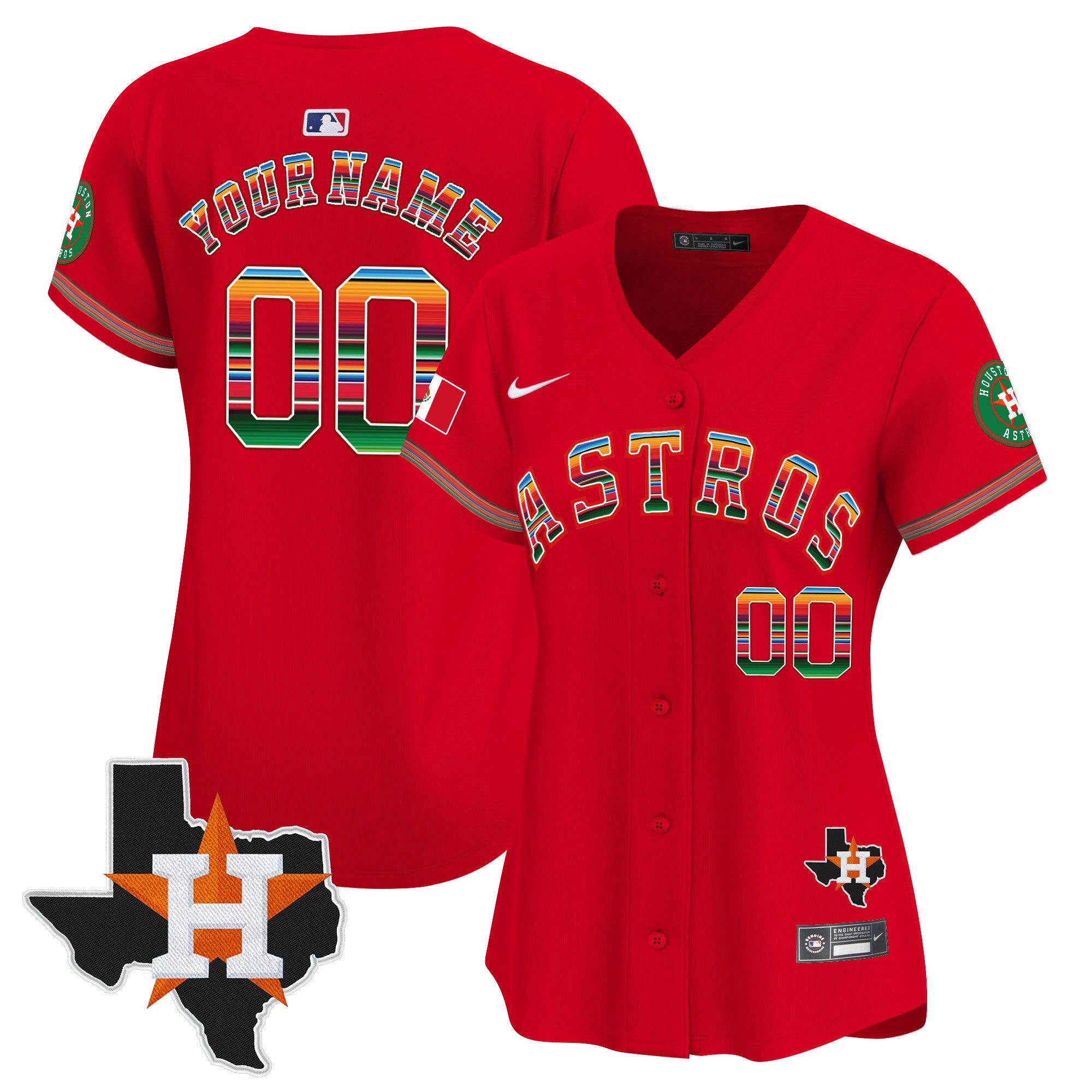 Astros Mexico Texas Patch Vapor Premier Limited Custom Jersey - All Stitched - Women, Red