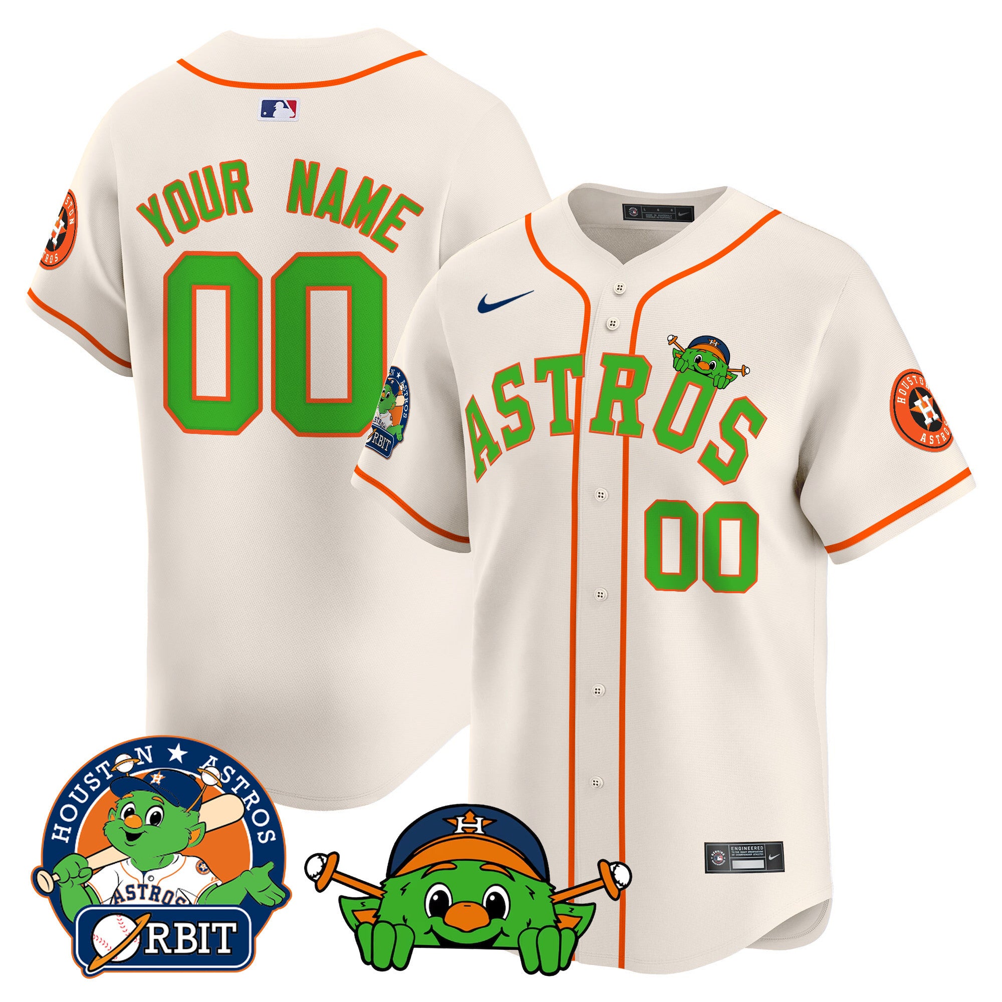 Astros Orbit Patch Vapor Premier Limited Custom Jersey V3 - All Stitched - Youth, Cream