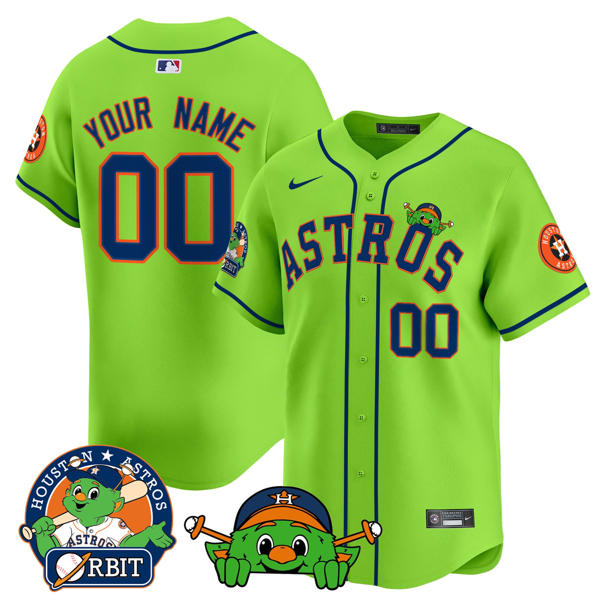 Astros Orbit Patch Vapor Premier Limited Custom Jersey V3 - All Stitched - Men, Green