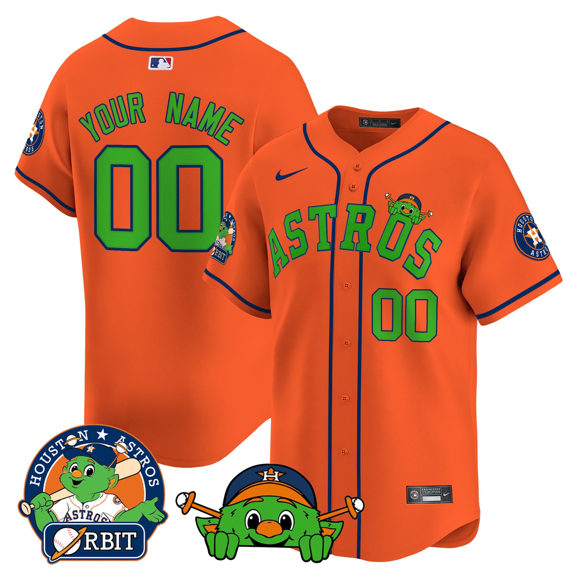 Astros Orbit Patch Vapor Premier Limited Custom Jersey V3 - All Stitched - Men, Orange