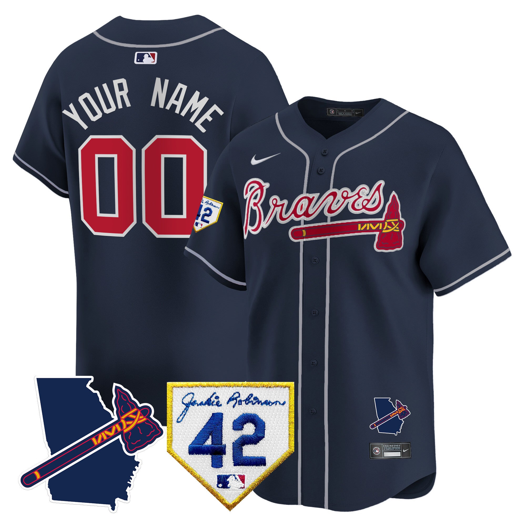 Atlanta Braves 2024 Robinson & Georgia Patch Vapor Premier Limited Custom Jersey - All Stitched - Men, Navy