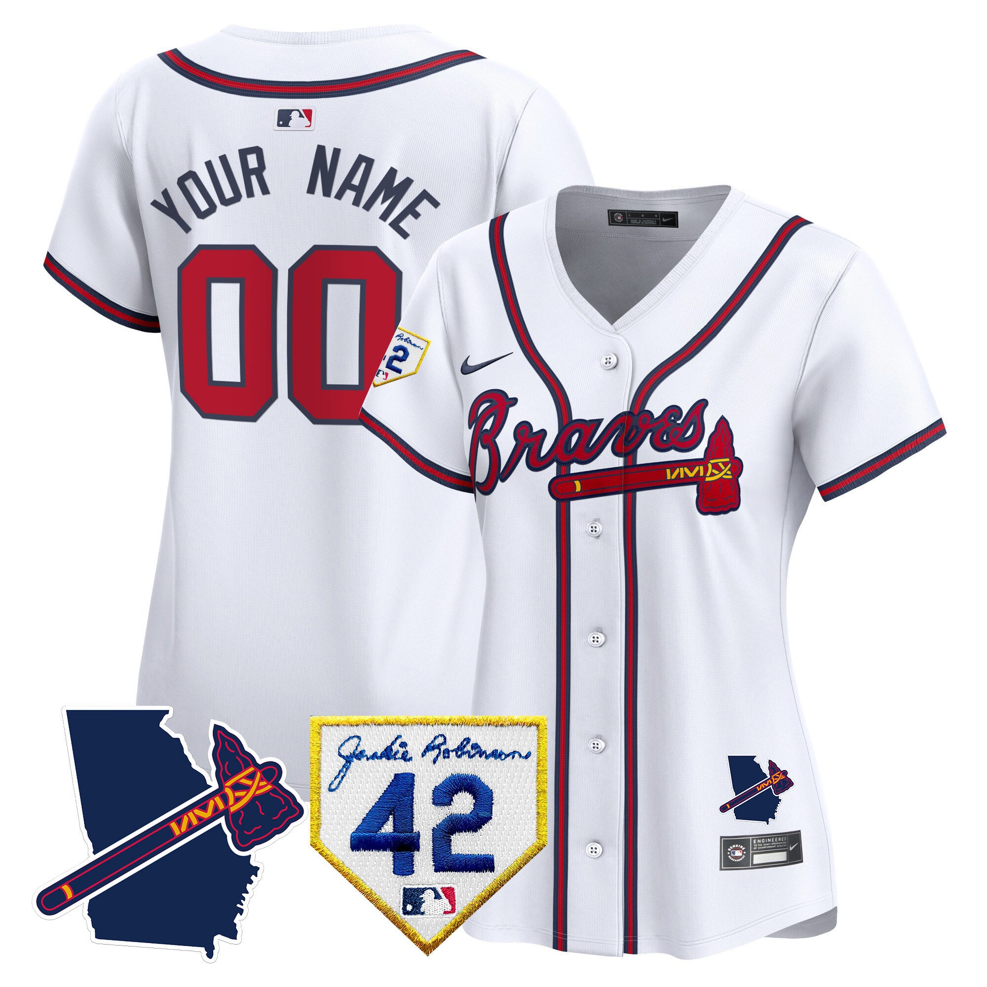 Atlanta Braves 2024 Robinson & Georgia Patch Vapor Premier Limited Custom Jersey - All Stitched - Women, White