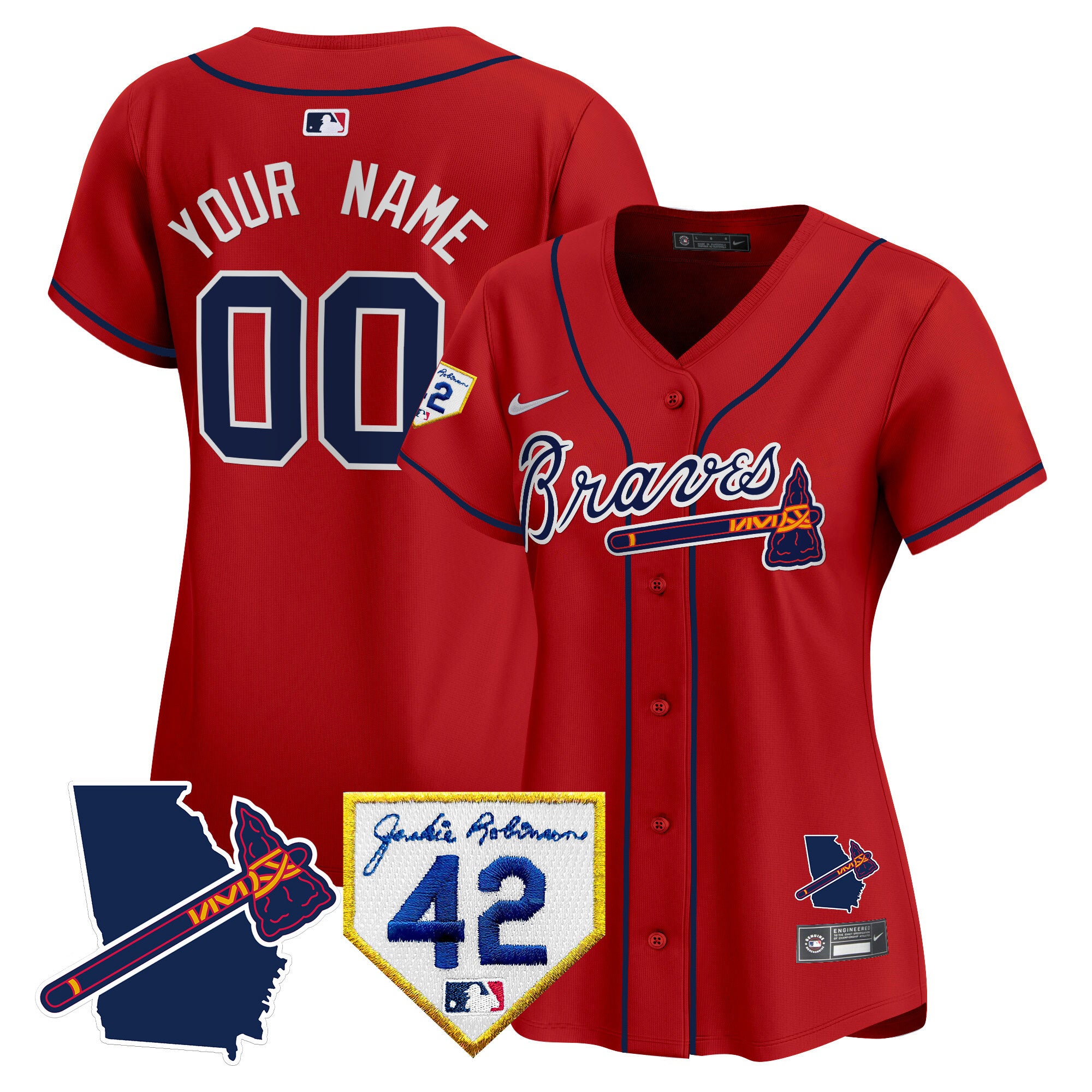 Atlanta Braves 2024 Robinson & Georgia Patch Vapor Premier Limited Custom Jersey - All Stitched - Women, Red