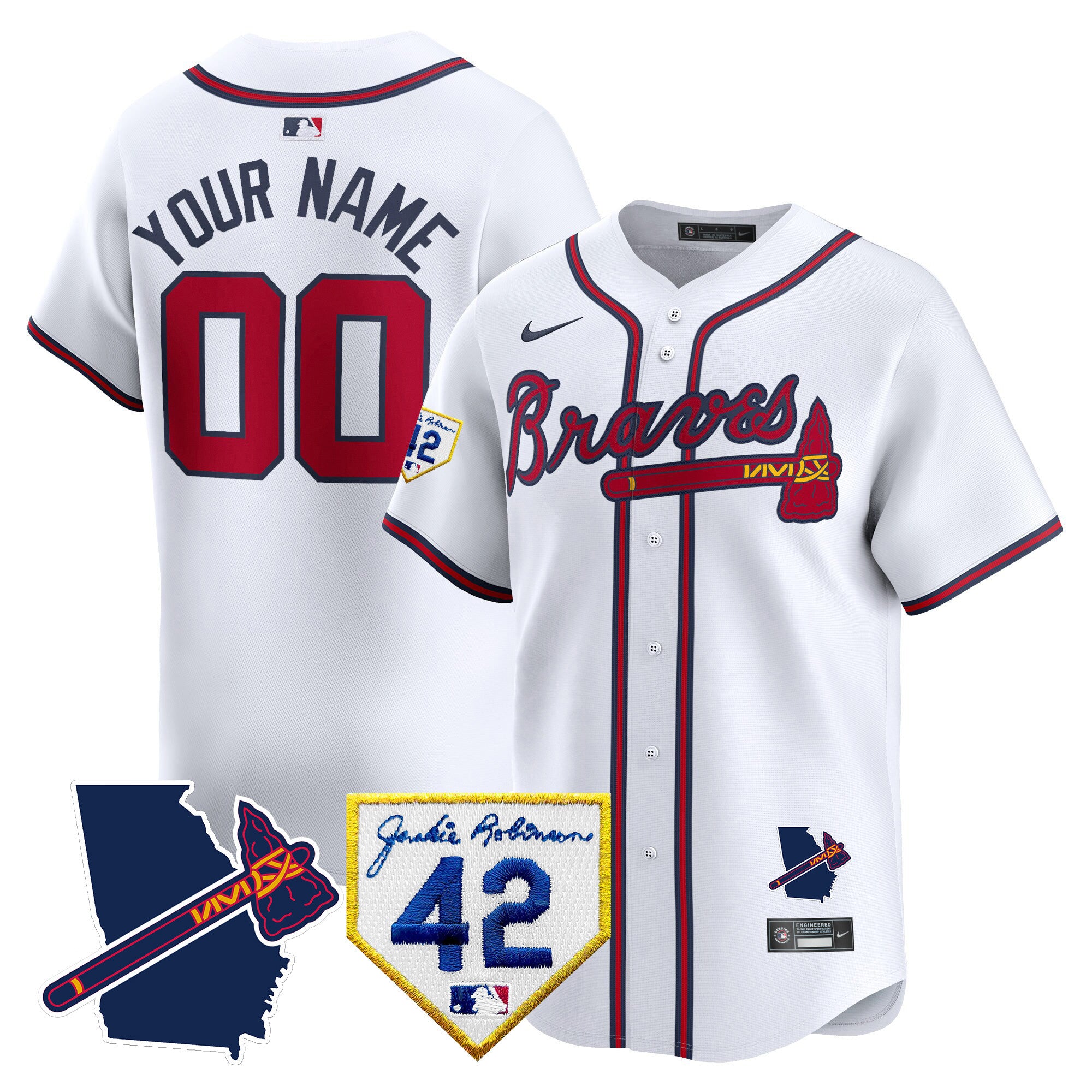 Atlanta Braves 2024 Robinson & Georgia Patch Vapor Premier Limited Custom Jersey - All Stitched - Men, White