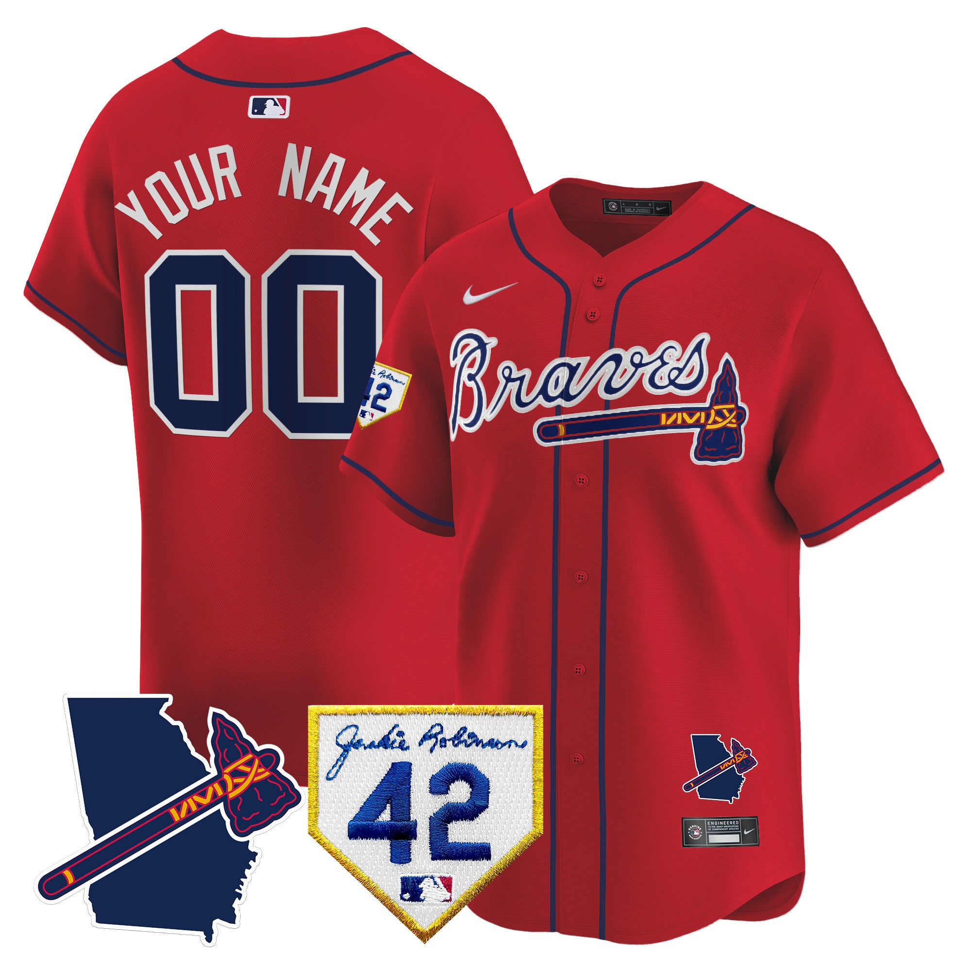Atlanta Braves 2024 Robinson & Georgia Patch Vapor Premier Limited Custom Jersey - All Stitched - Men, Red