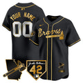 Atlanta Braves 2024 Robinson & Georgia Patch Vapor Premier Limited Custom Jersey - All Stitched - Men, Black Gold