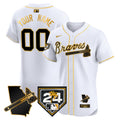 Atlanta Braves 2024 Spring Training & Georgia Patch Vapor Premier Elite Custom Jersey - All Stitched - Men, White Gold