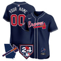 Atlanta Braves 2024 Spring Training & Georgia Patch Vapor Premier Elite Custom Jersey - All Stitched - Men, Navy