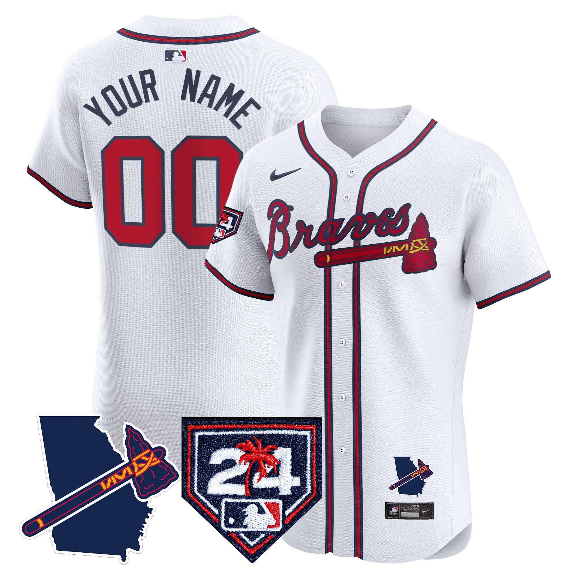 Atlanta Braves 2024 Spring Training & Georgia Patch Vapor Premier Elite Custom Jersey - All Stitched - Men, White