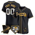 Atlanta Braves 2024 Spring Training & Georgia Patch Vapor Premier Elite Custom Jersey - All Stitched - Youth, Black Gold