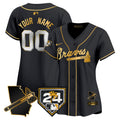 Atlanta Braves 2024 Spring Training & Georgia Patch Vapor Premier Elite Custom Jersey - All Stitched - Women, Black Gold