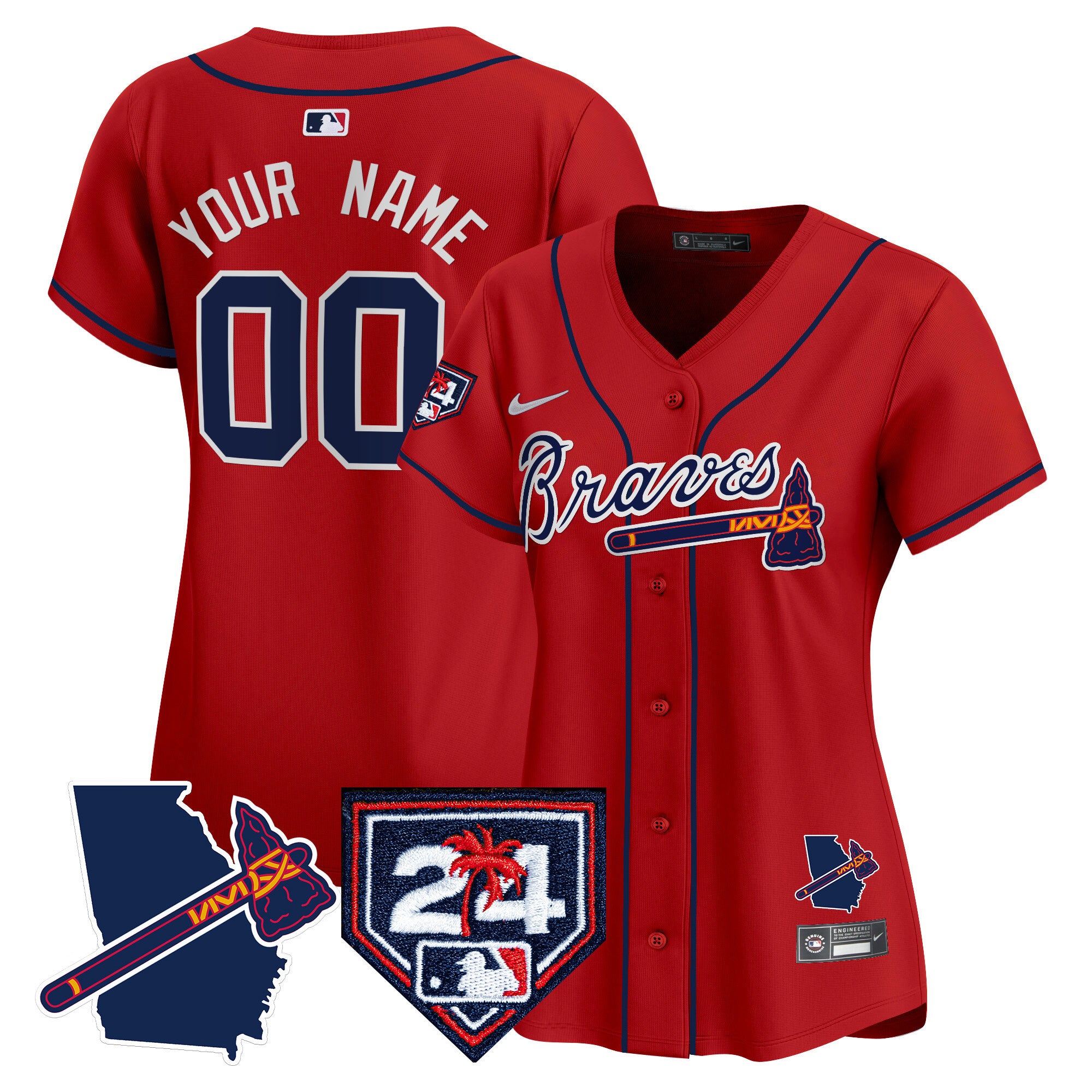 Atlanta Braves 2024 Spring Training & Georgia Patch Vapor Premier Elite Custom Jersey - All Stitched - Women, Red