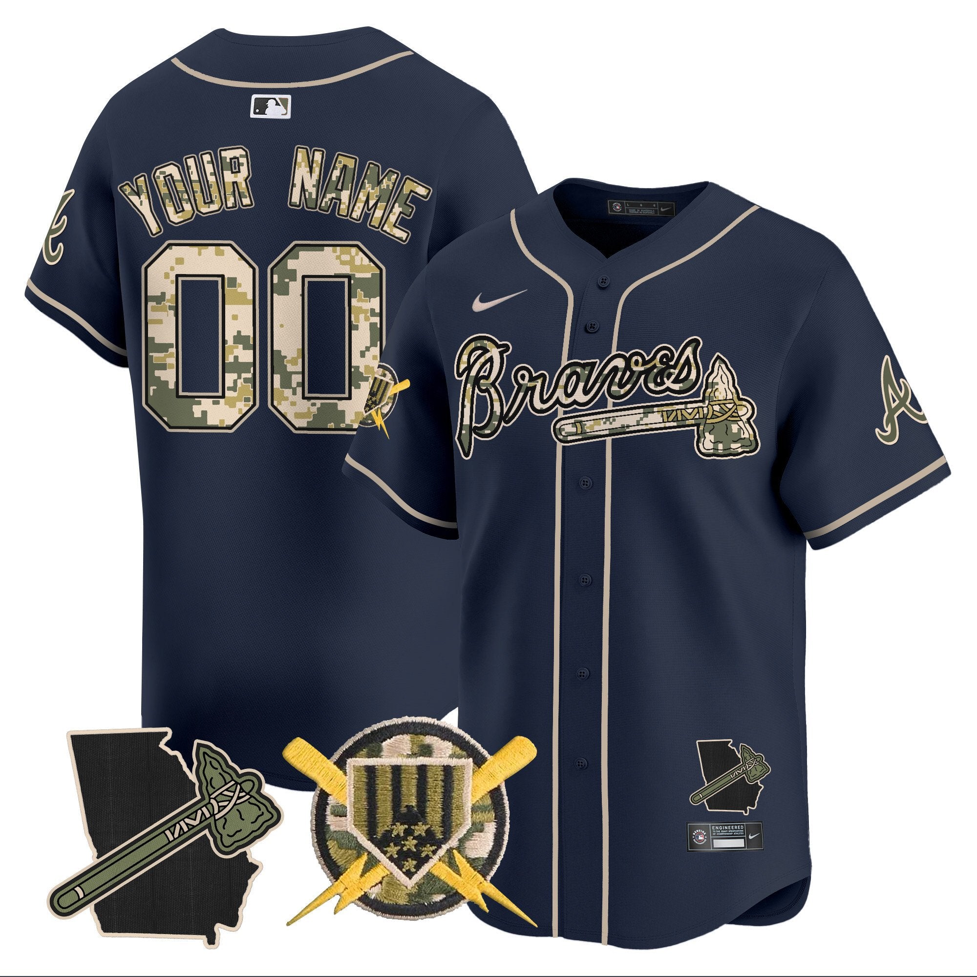 Atlanta Braves Armed Forces Day Vapor Premier Limited Custom Jersey - All Stitched - Men, Navy