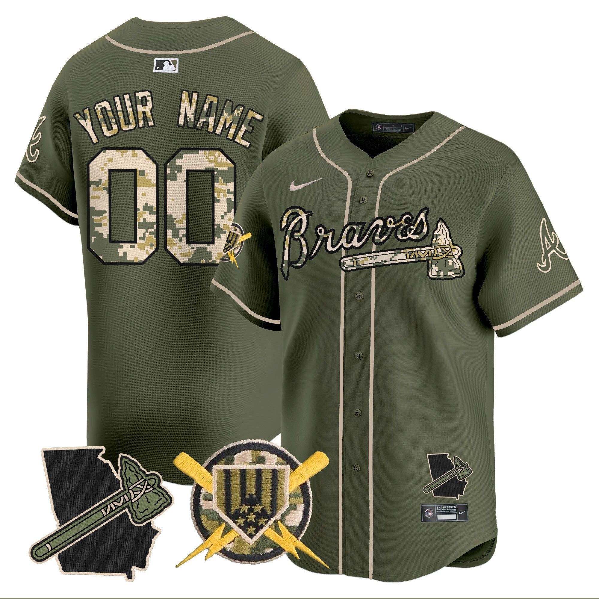 Atlanta Braves Armed Forces Day Vapor Premier Limited Custom Jersey - All Stitched - Men, Green