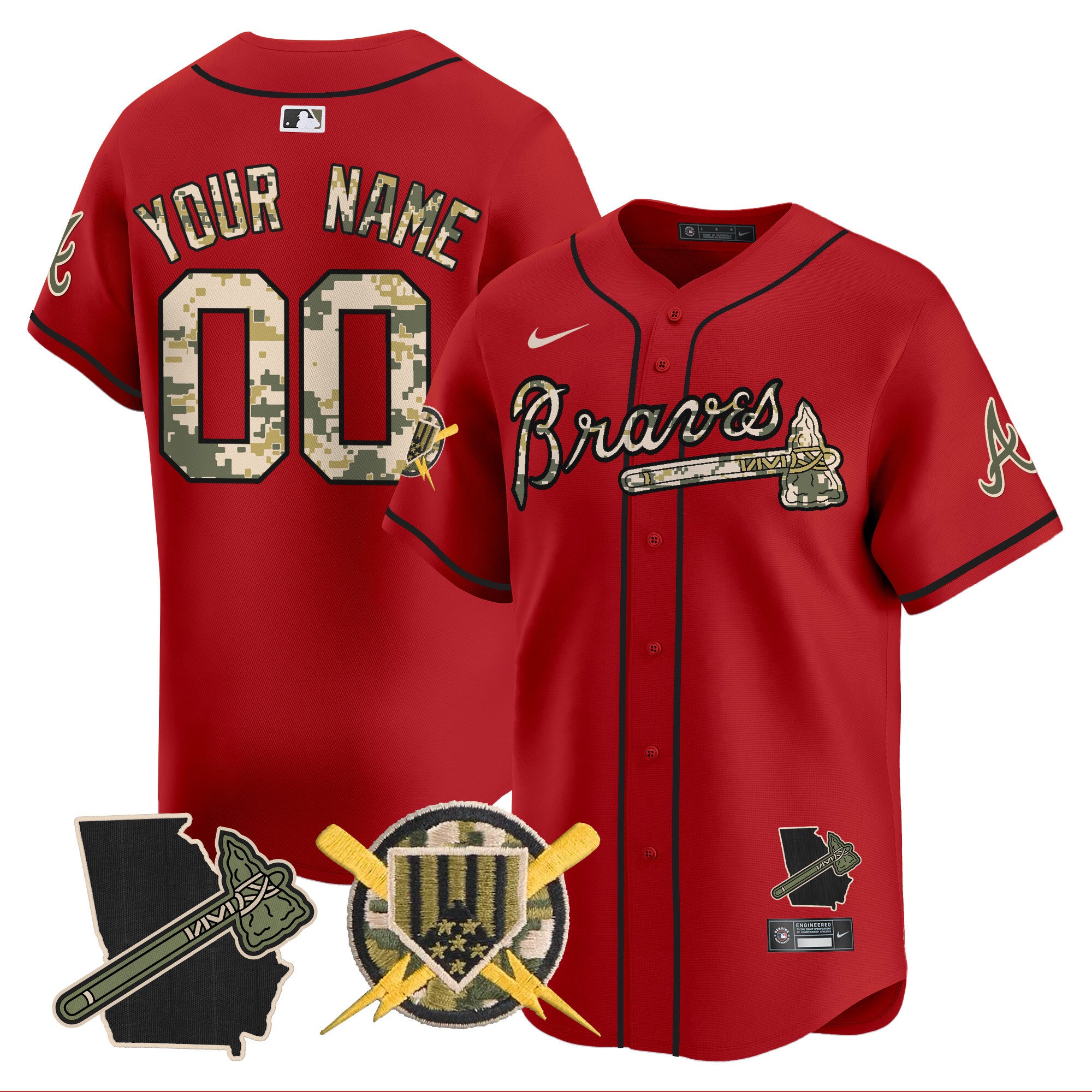 Atlanta Braves Armed Forces Day Vapor Premier Limited Custom Jersey - All Stitched - Youth, Red