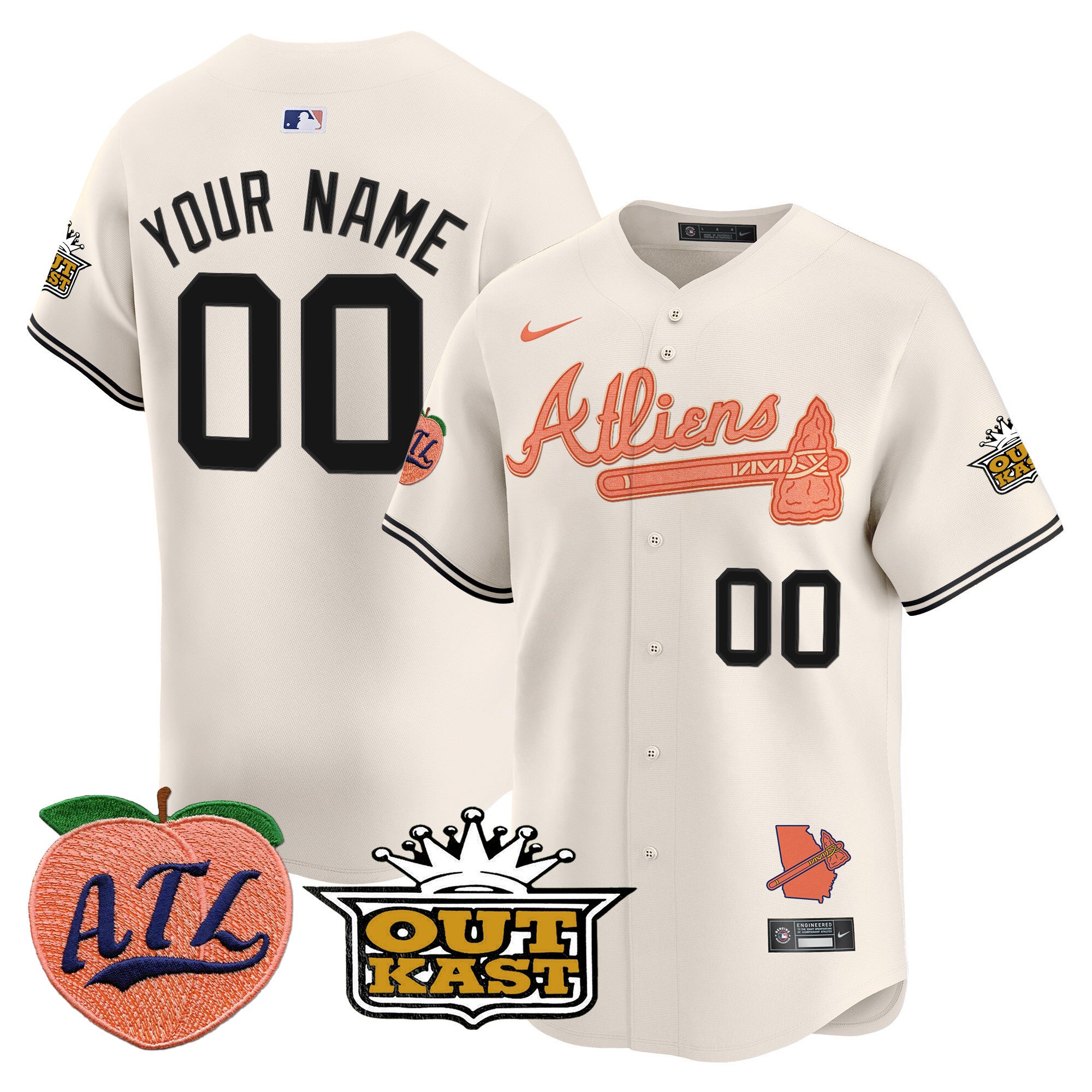 Atlanta Braves Atliens & Peach Vapor Premier Limited Custom Jersey - All Stitched - Men, Cream