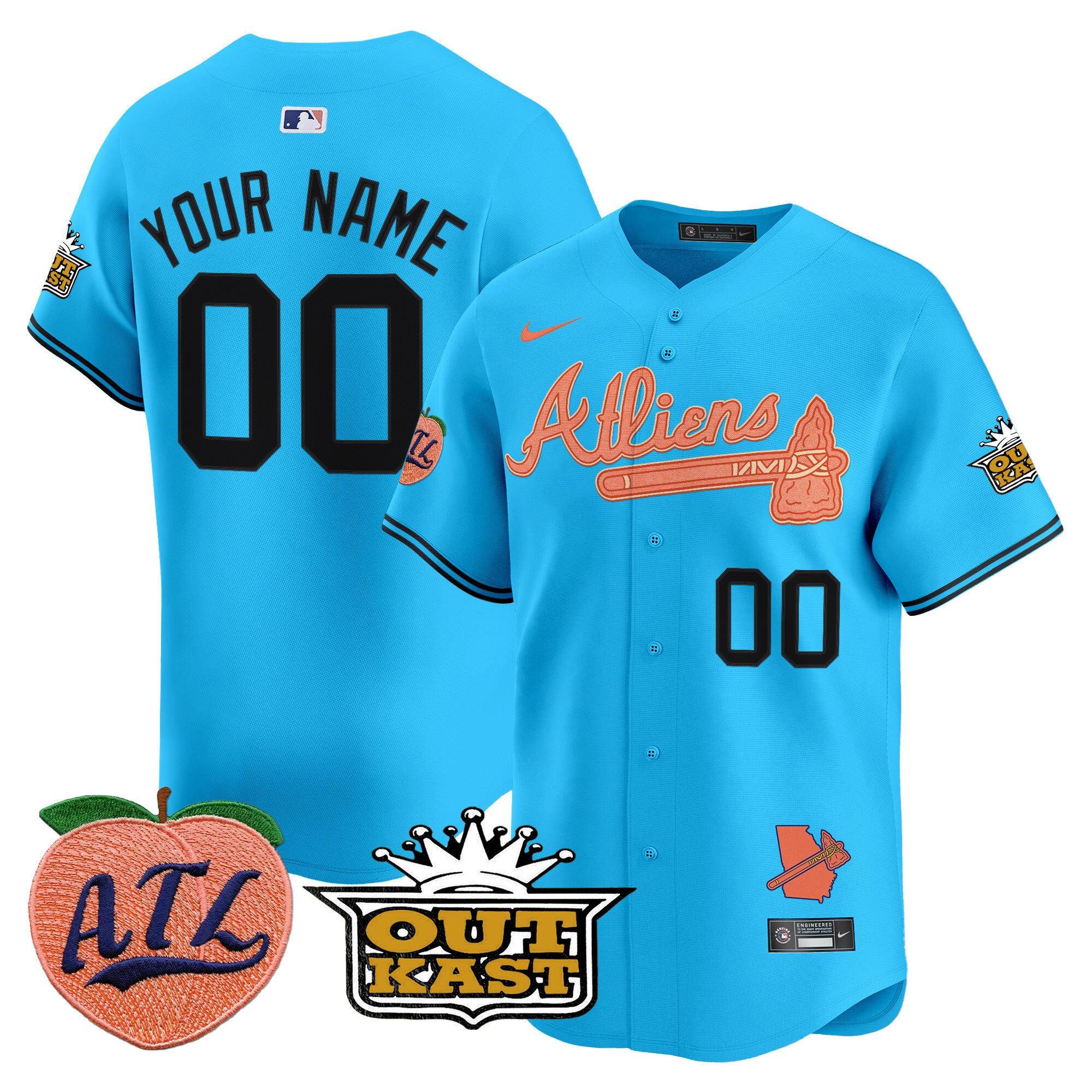 Atlanta Braves Atliens & Peach Vapor Premier Limited Custom Jersey - All Stitched - Men, Light Blue