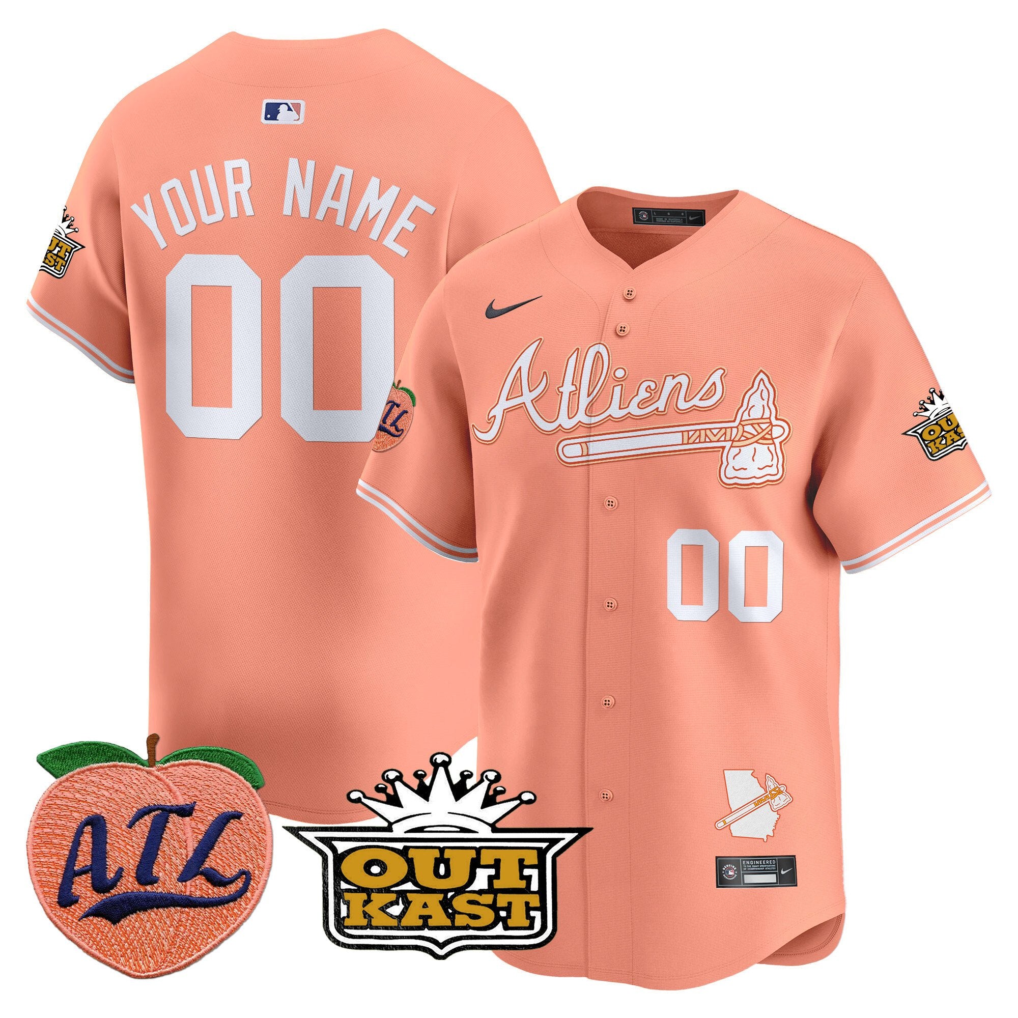 Atlanta Braves Atliens & Peach Vapor Premier Limited Custom Jersey - All Stitched - Men, Peach
