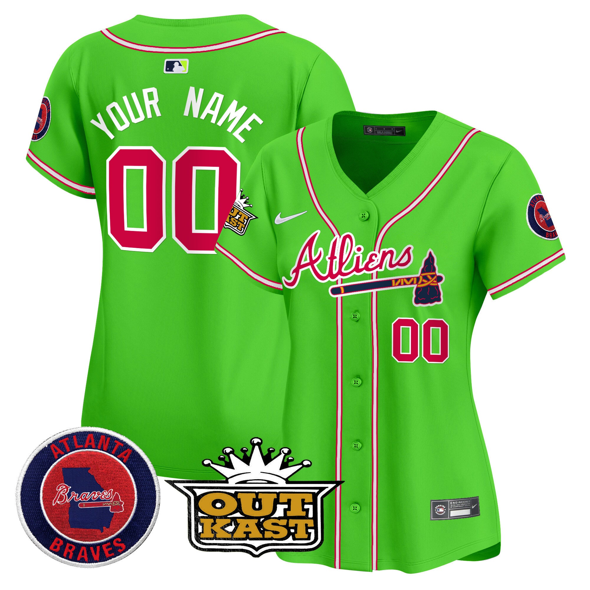 Atlanta Braves Atliens Vapor Premier Limited Custom Jersey - All Stitched - Women, Bright Green