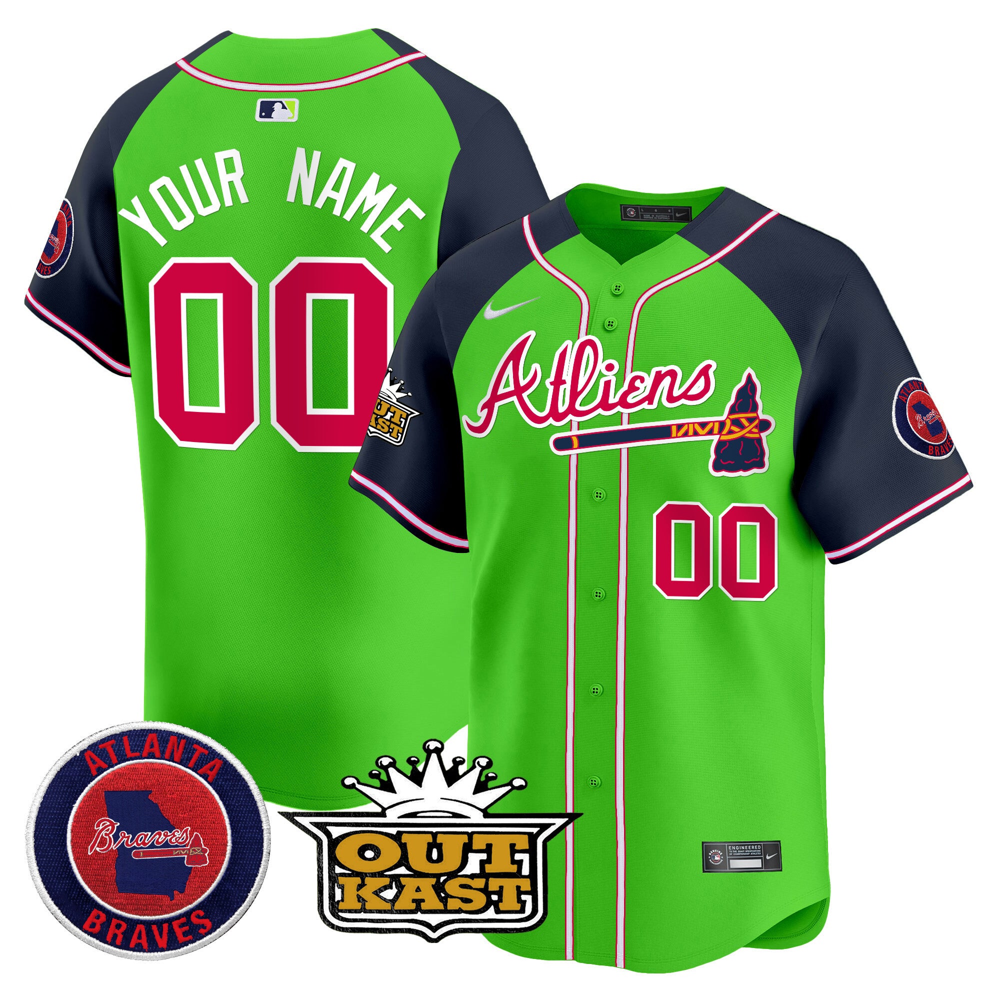 Atlanta Braves Atliens Vapor Premier Limited Custom Jersey - All Stitched - Men, Green Alternate