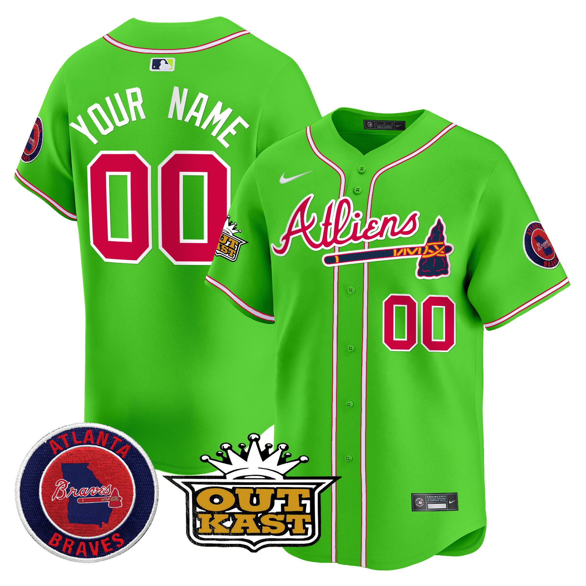 Atlanta Braves Atliens Vapor Premier Limited Custom Jersey - All Stitched - Men, Bright Green